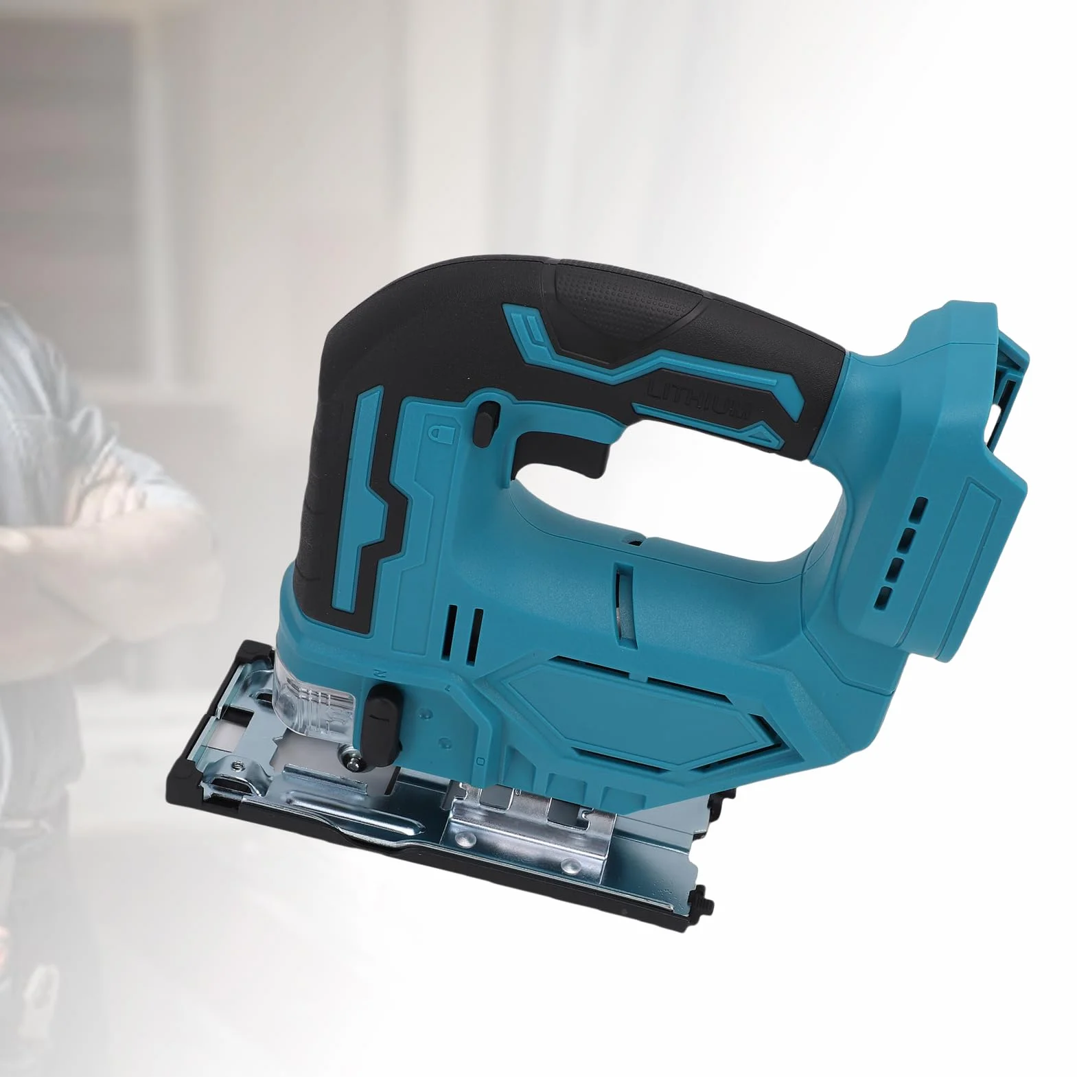 Luocute Bezprzewodowa Piła Tarczowa, Bezszczotkowa Wyrzynarka 21 V z 4 Brzeszczotami do Wyrzynarek i Oświetleniem LED, Cięcia Ukośne Pod Kątem 0–45 Stopni (Tylko maszyna, brak zasilania, brak