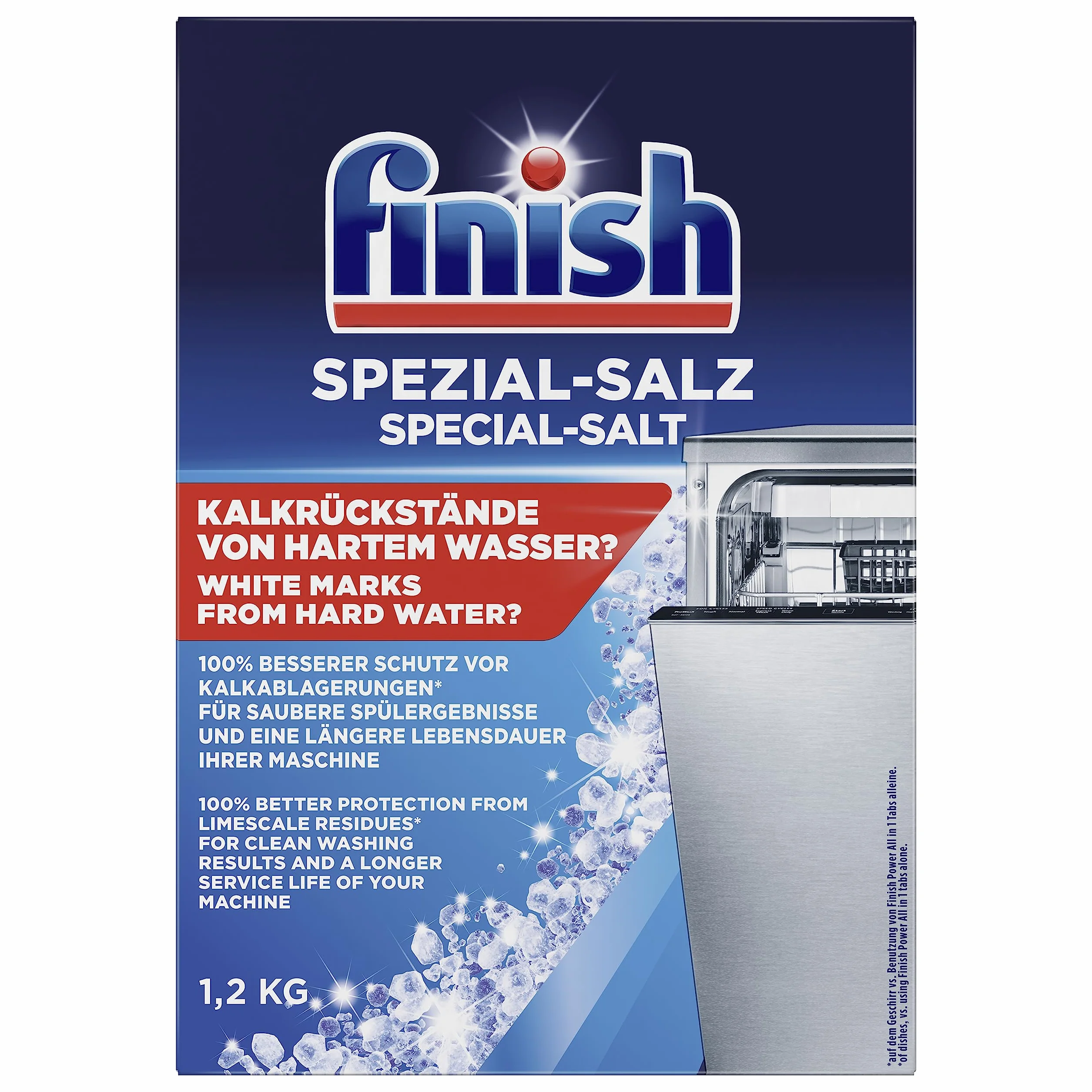 Finish Specjalna sól - sól do zmywarki - ochrona przed wapnem, zapewnia miękką wodę, zapobiega plamom wody - 1,2 kg
