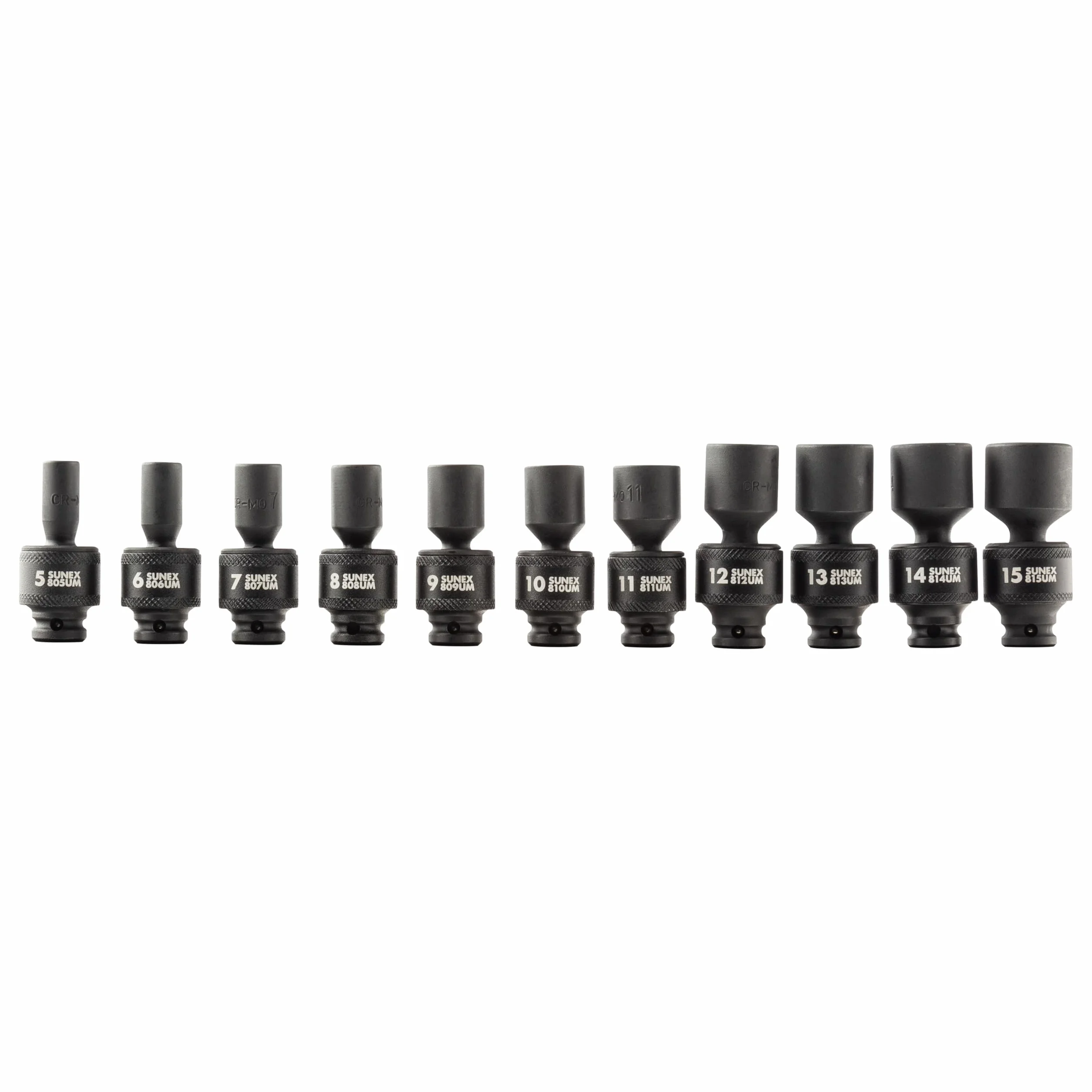 SUNEX TOOLS 1825 1/4-calowy uniwersalny zestaw nasadek magnetycznych, metryczny, 12-punktowy, Cr-Mo, 5 mm - 15 mm, 11-częściowy