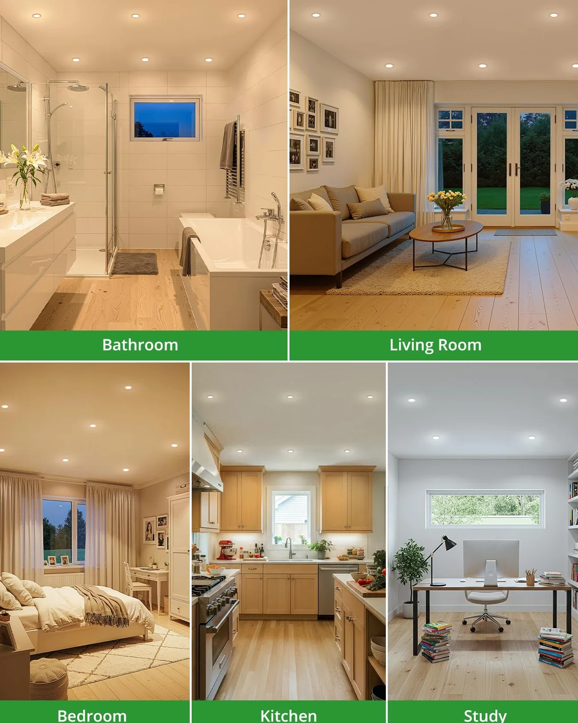HOMEOW Zestaw 20 reflektorów LED do zabudowy 230 V, 5 W 400 lm LED Spot 68 mm – 78 mm wymiar otworu, IP44, ciepła biel, zimna biel, oświetlenie sufitowe, 24 mm, ultra płaskie lampy do zabudowy do