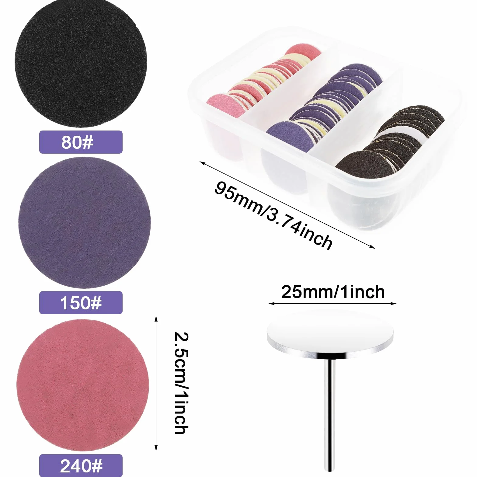 Tarcza szlifierska do pedicure (ziarnistość 80, 150, 240), krążki z metalowym wiertłem, pilnik do stóp, papier ścierny