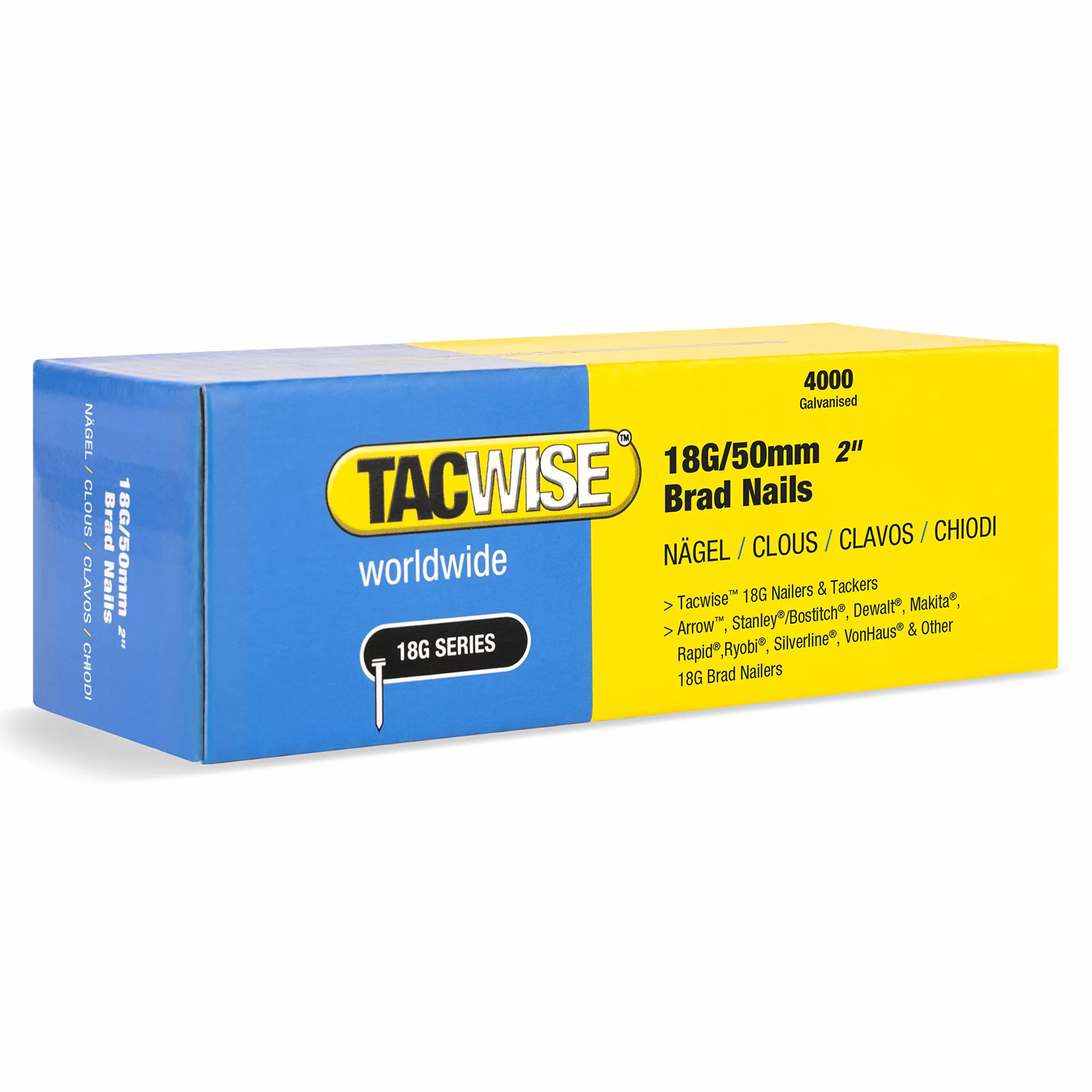 TACWISE 1715 Typ 18G / 50 mm ocynkowane gwoździe Brad, srebrny, 4000 sztuk