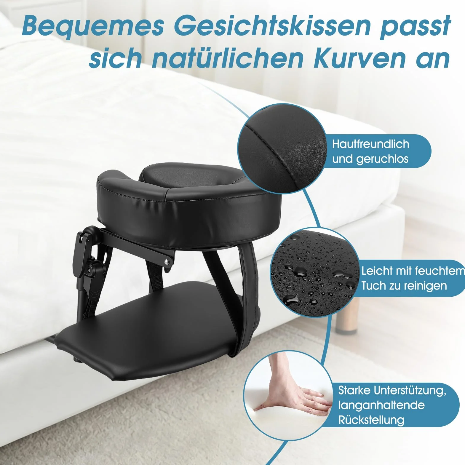 Regulowany zagłówek do masażu U-kształtny, uniwersalna poduszka do salonu, spa, regulacja wysokości 14-45 cm