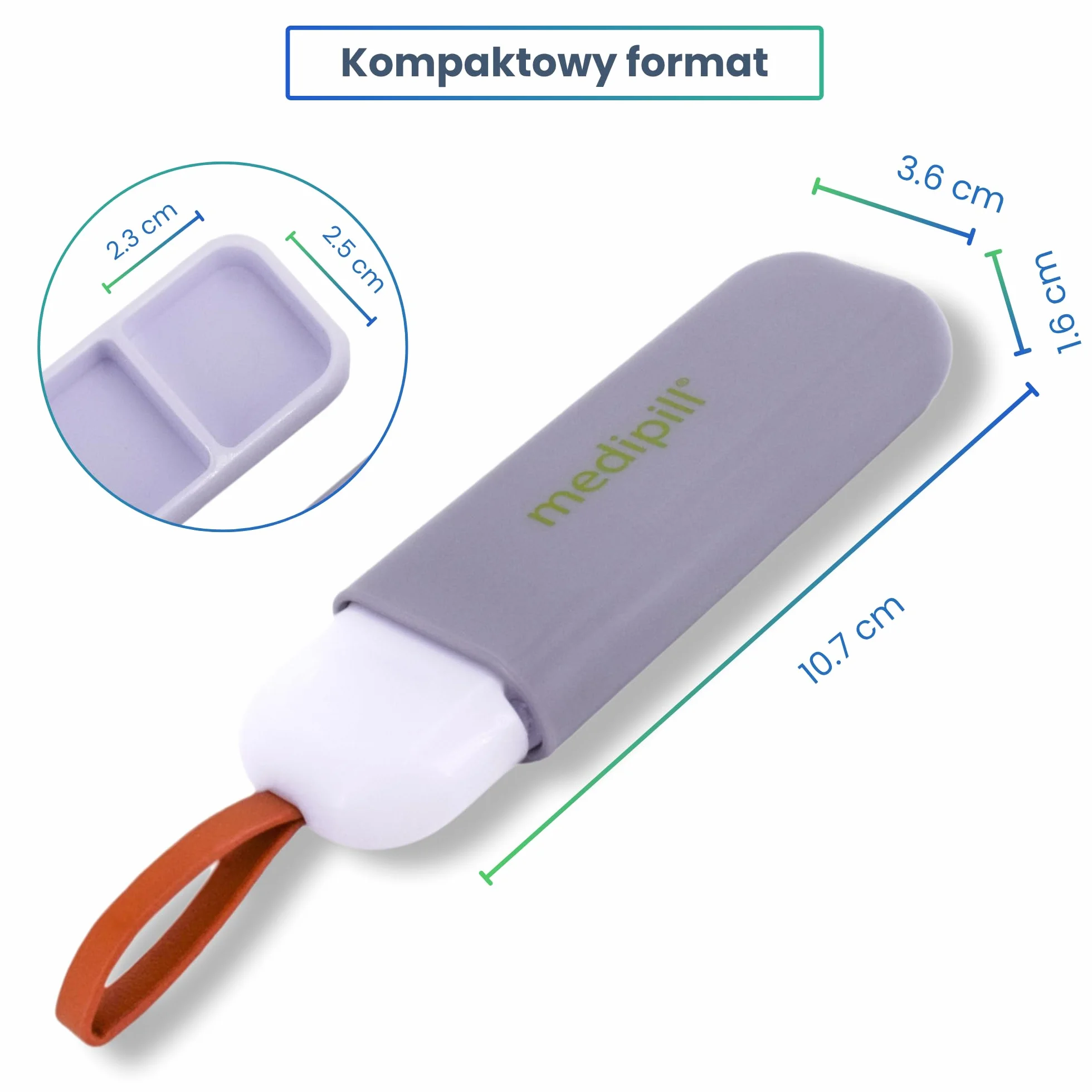 Dzienny pojemnik na leki | Prostokątne pudełko na leki | Mały dozownik pigułek podróżnych | 3 bezpieczne przegródki | Plastik wolny od BPA | Jedna sztuka | MED-PC3