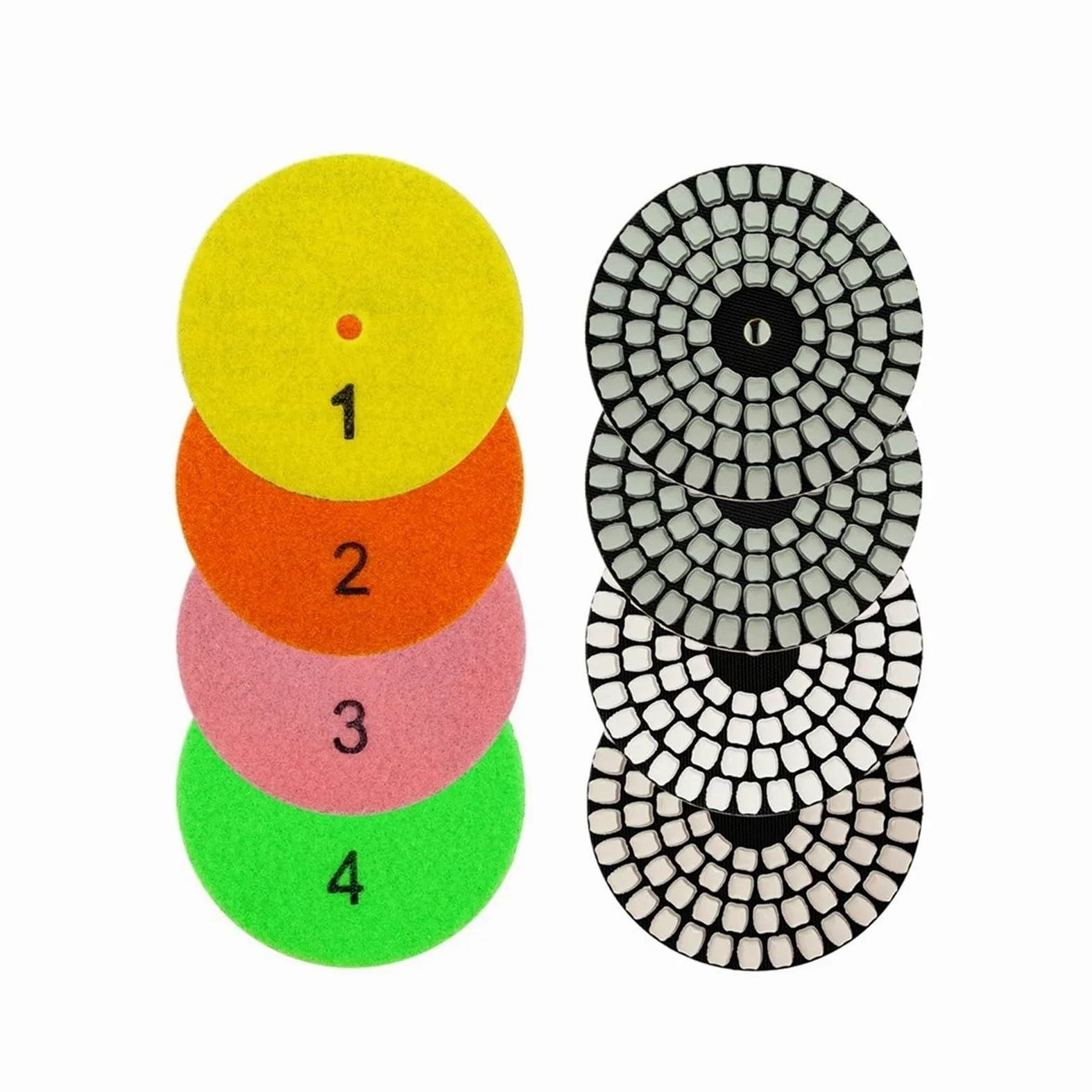 Suche diamentowe podkładki polerskie, Diamentowe pady polerskie 100 mm 4-etapowe Granit Marmur Porcelana Kwarc Na sucho Mokro 2 zestawy(2 Sets)