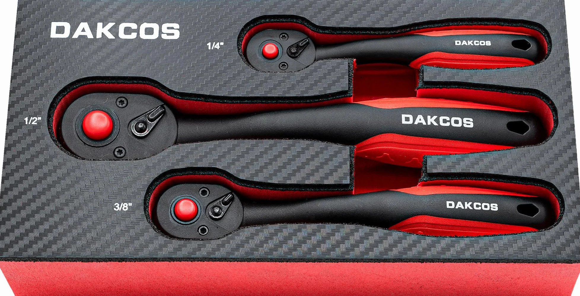 DAKCOS Zestaw kluczy nasadowych 1/4" 3/8" 1/2" z przesuniętym uchwytem kompozytowym z szybkim zwalnianiem 72 zęby