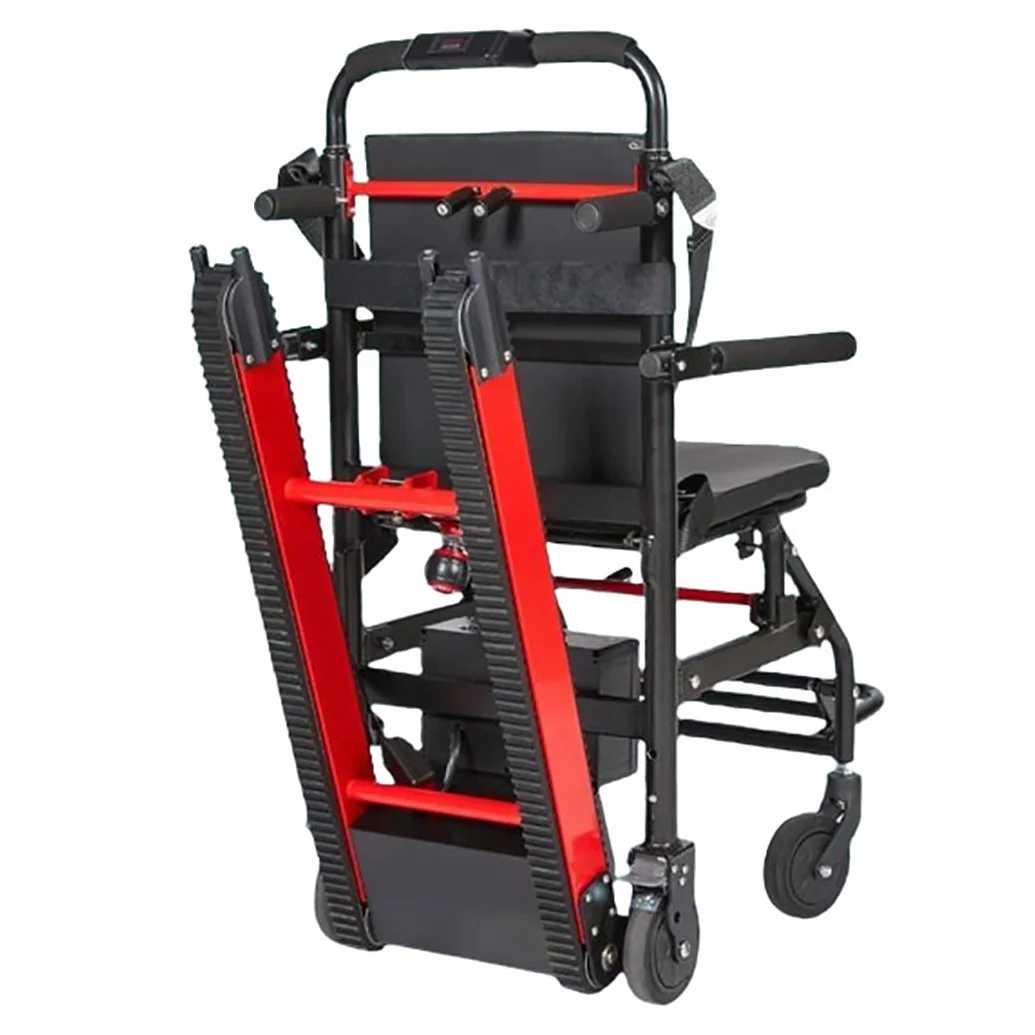 WOLWES Elektryczny wózek inwalidzki z podnośniką do schodów, wózek inwalidzki, aluminium, all-terrain, kolor czerwony, 19 kg, 165 kg obciążenia, 5-calowe koła Mag, elektryczno-mechaniczny hamulec