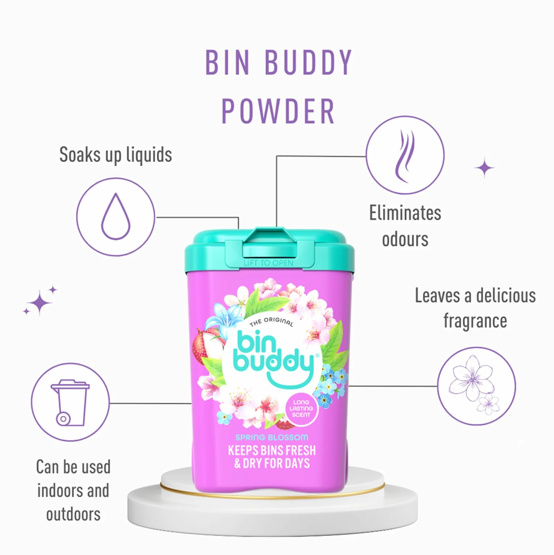 Bin Buddy Odświeżacz do Pojemników w Proszku, Fioletowy, 450 g