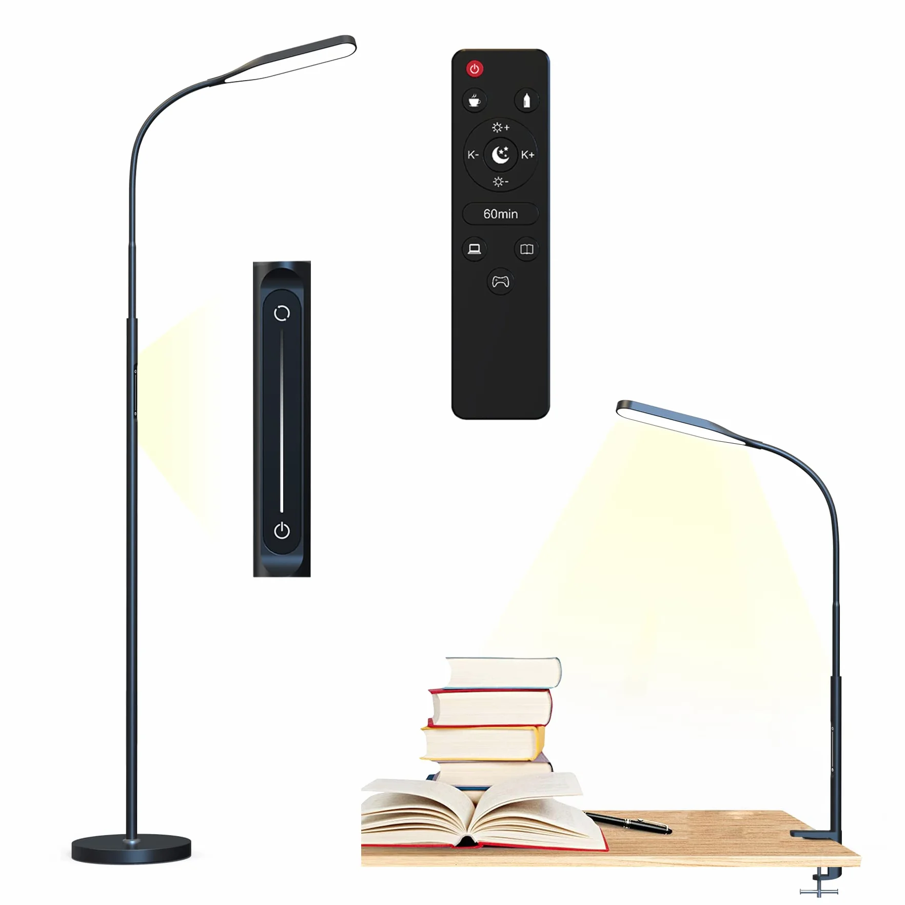 Ściemnialna lampa podłogowa LED 3w1 z klipsem