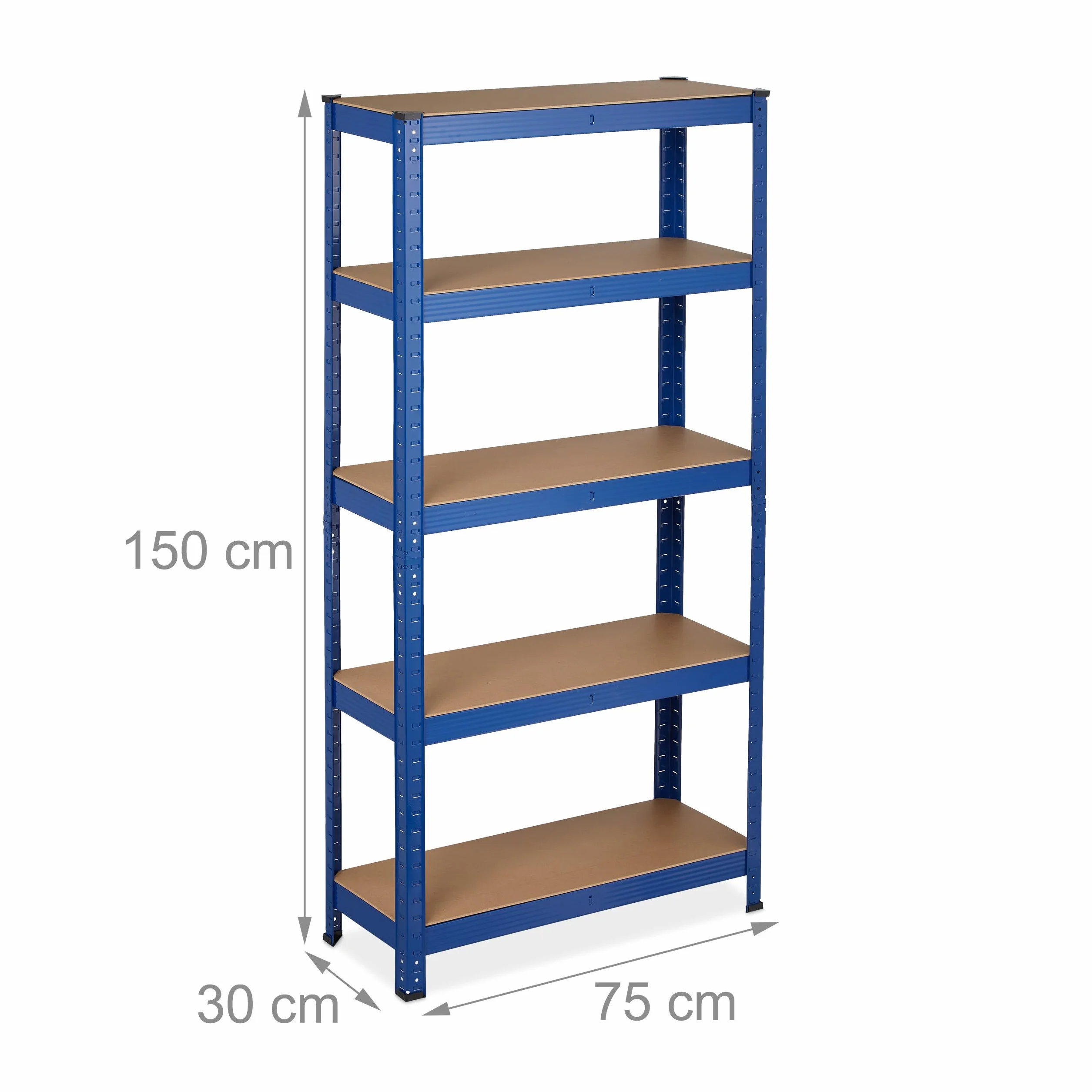 Relaxdays regał magazynowy do 875kg, metalowa półka, 5 poziomów, szafka do garażu 150x75x30 cm, niebieski