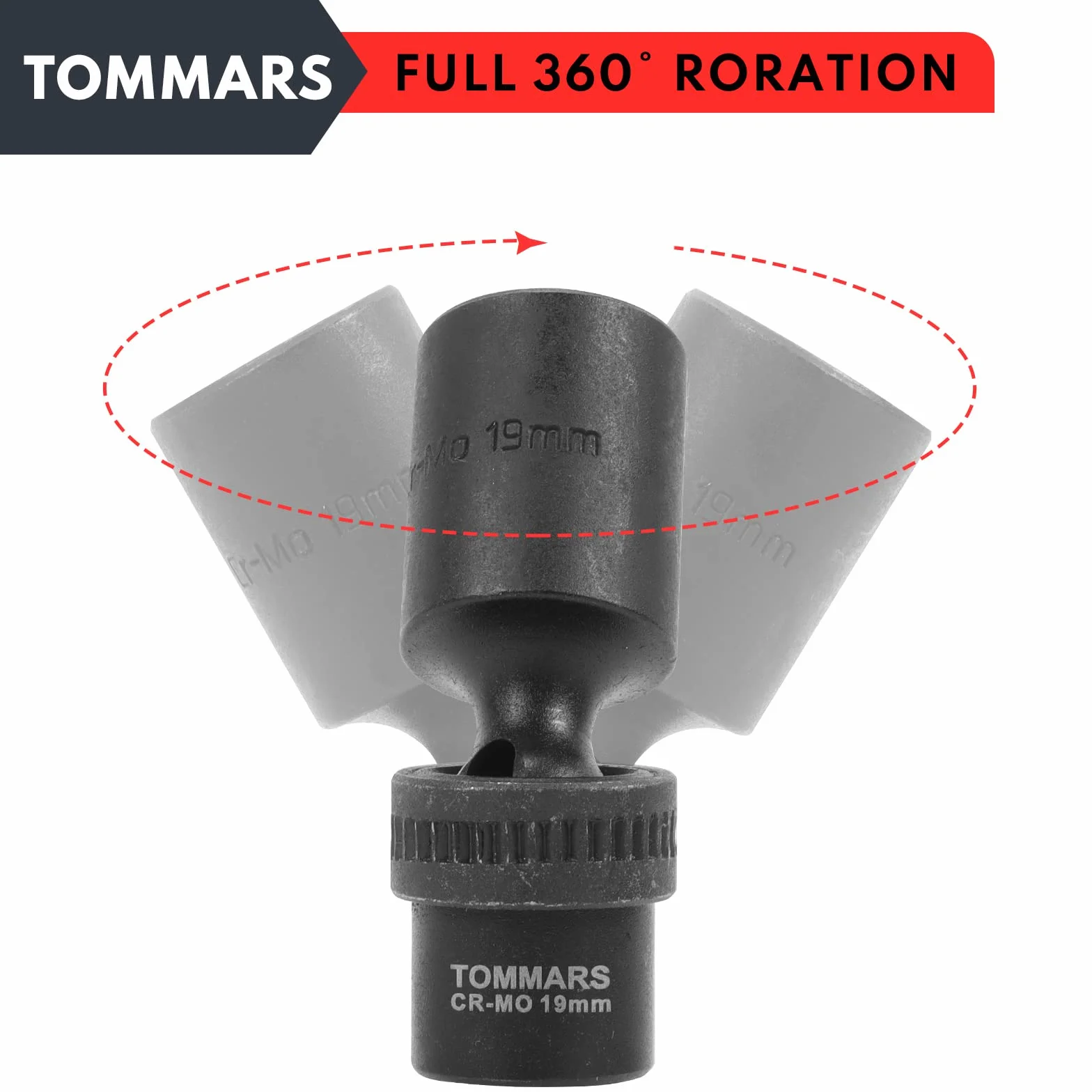 TOMMARS Uniwersalny zestaw nasadek udarowych 3/20.3 cm, głębokie, 6-punktowy zestaw elastycznych gniazd, metryczny, 10-19 mm, stal CR-MO