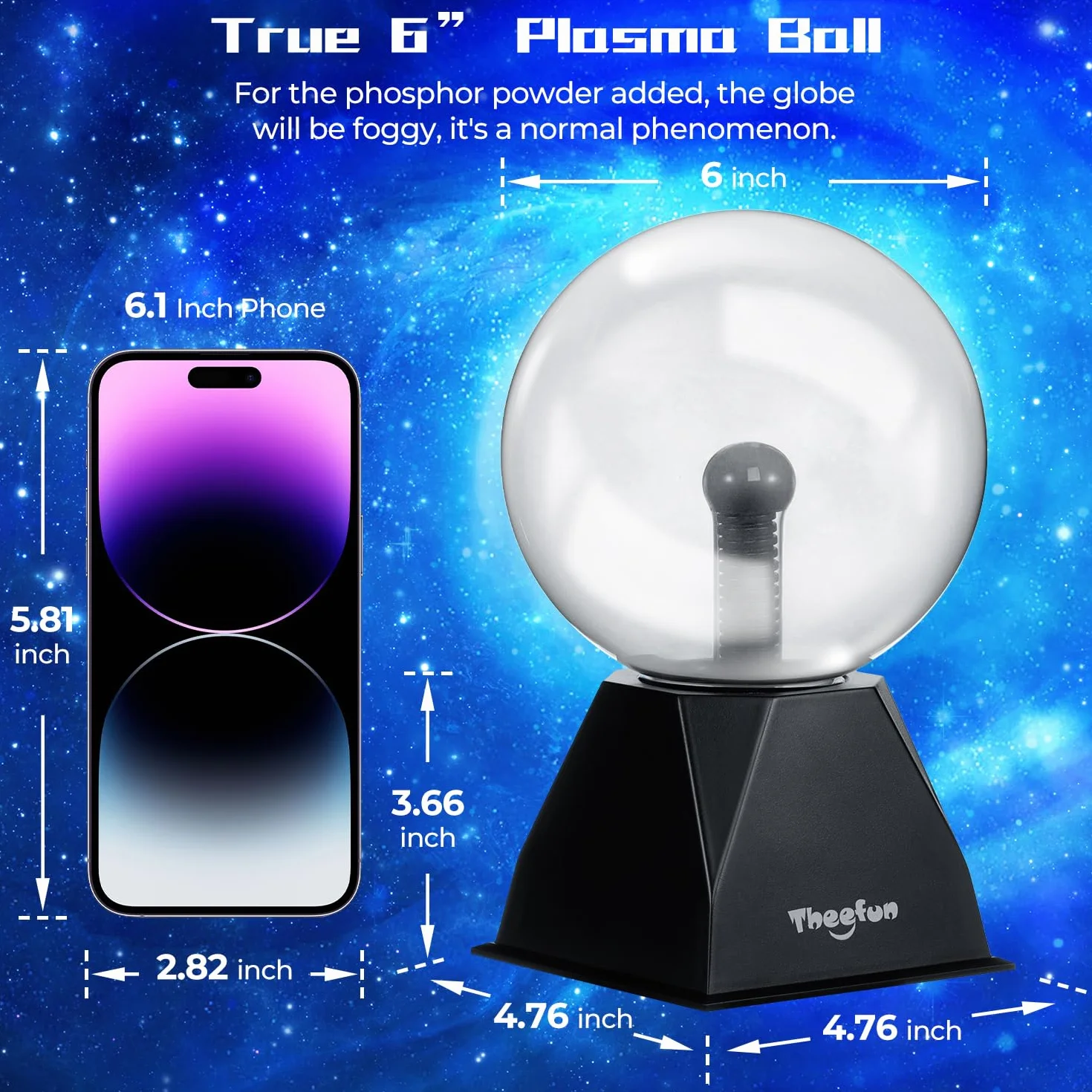 Theefun Magiczna kula plazmowa, 15 cm, świecąca kulka, elektrostatyczna, dotykowa kula błyskowa, migająca zabawka pedagogiczna, fizyka, lampa plazmowa, nastrojowe efekty świetlne
