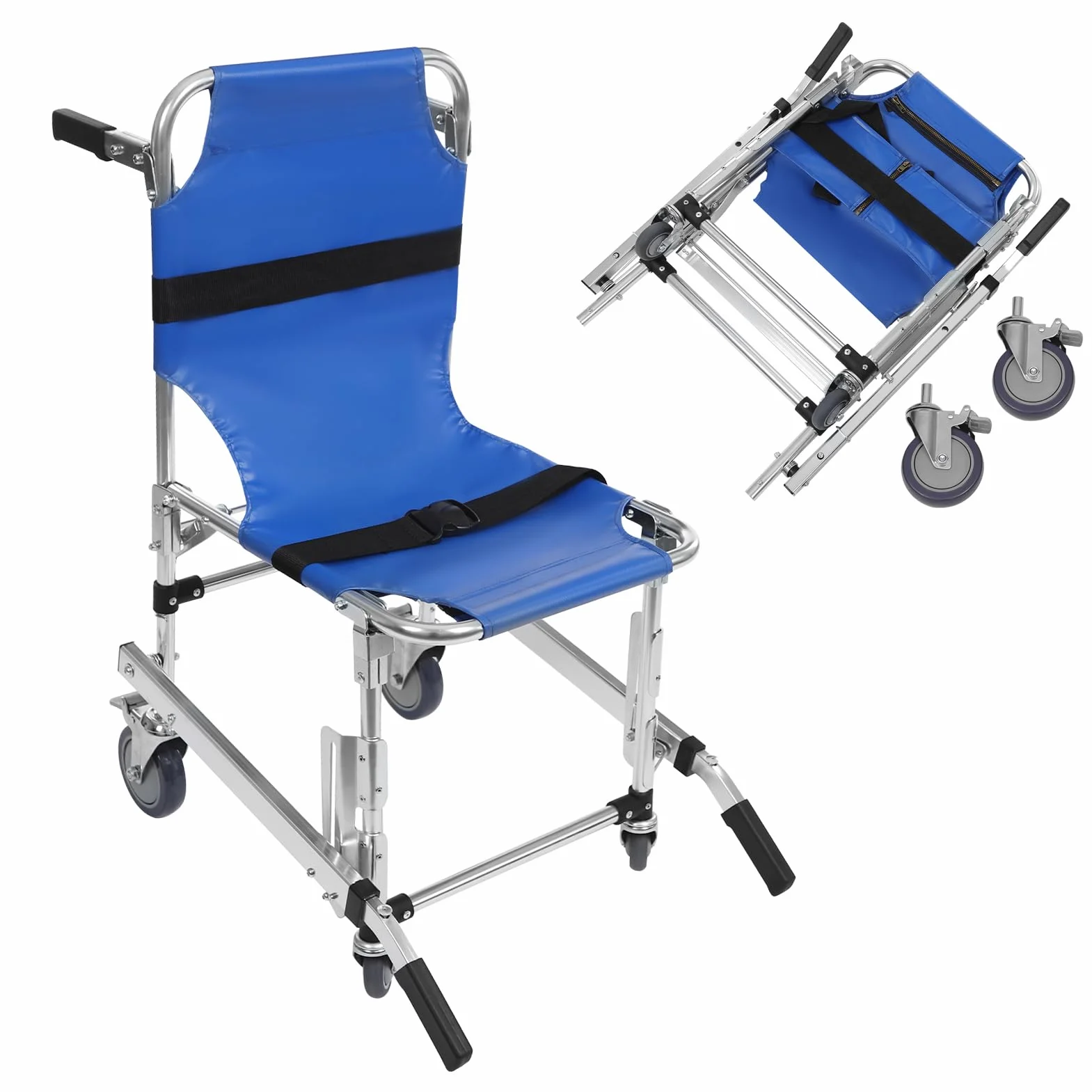 Krzesło schodowe składane aluminiowe dla seniorów z pasami bezpieczeństwa 160 kg