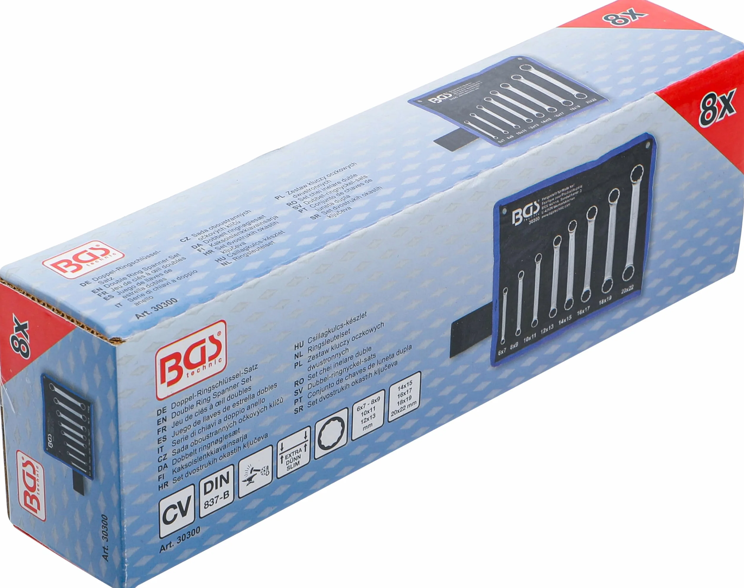 BGS Zestaw kluczy oczkowych dwustronnych płaskich 6-22 mm 8 szt.