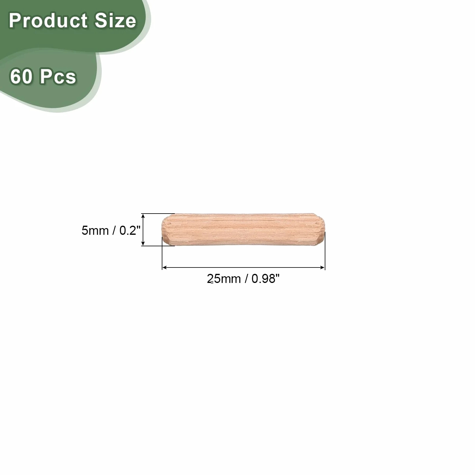 QUARKZMAN 60 szt. kołków drewnianych 5 x 25 mm (0,2 x 0,98) rowkowane końce kołki do drewna suszone twarde drewno do obróbki drewna, mebli, regałów