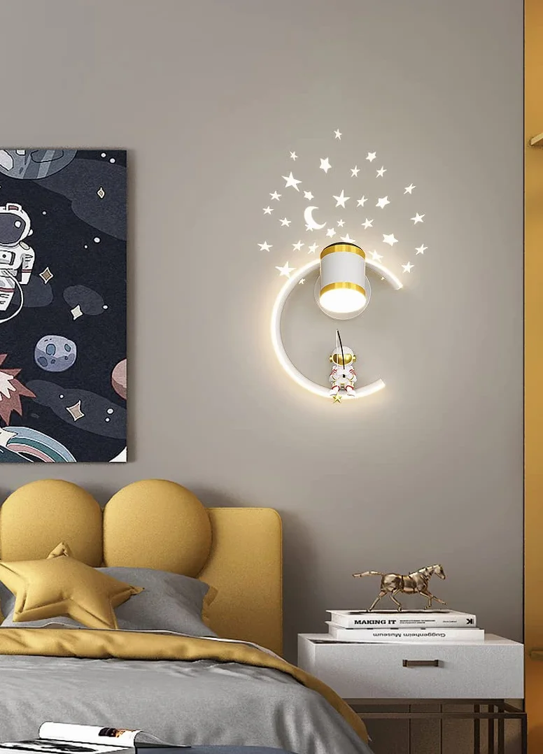 Lampa ścienna z reflektorem LED 12 W Lampki nocne Możliwość ściemniania Nowoczesna lampa ścienna do wnętrz Przestrzeń Astronauta Ściana Sypialnia Dziecięca Nocna Sypialnia Chłopiec Dziewczynka Salon