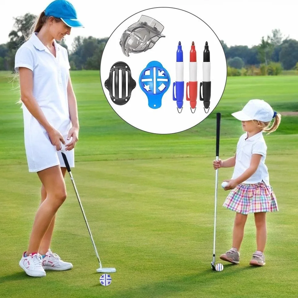 Zestaw markerów do piłki golfowej, 6 szablonów do konturowania piłek golfowych, 3 szablony markerów do piłki golfowej, 3 markery (piłka nie wchodzi w zakres dostawy), 12 szt
