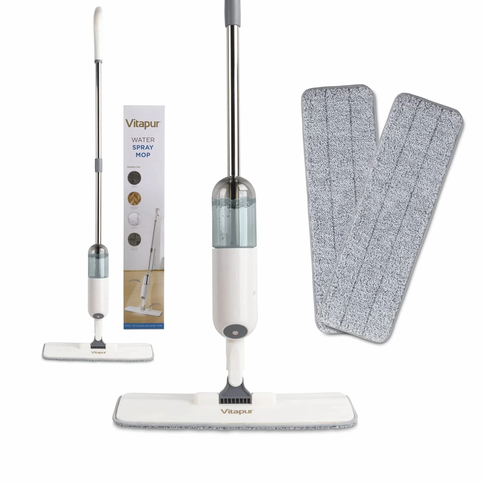 VITAPUR Mop z funkcją spryskiwania I 330 ml mop z rozpylaczem do szybkiego czyszczenia I Mop z dyszą natryskową I funkcja spryskiwania podłogi ze zbiornikiem na wodę i losowo I 2 pokrowce z mikrofibry