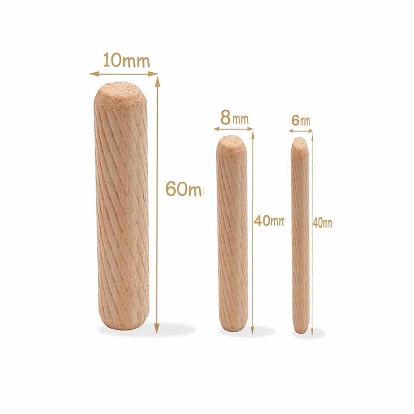 Wspólne kołki łączące, 1000 sztuk/paczka Okrągły 6 * 40 mm 8 10 Szuflada szafki karbowany DIY Obróbka drewna do przyrządów kołków Wiertarka mebli Rzemiosło(10x40)