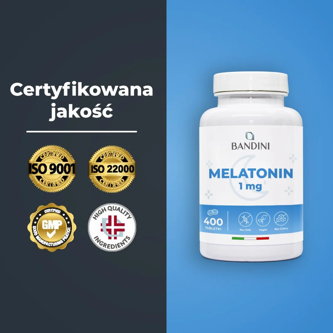 Bandini® Pure Melatonin - 400 wegańskich tabletek (zapas + 12 miesięcy), Melatonina Suplement na sen 1 mg w tabletce - Łatwy do połknięcia, Suplement na lepszy odpoczynek, Silna melatonina na sen
