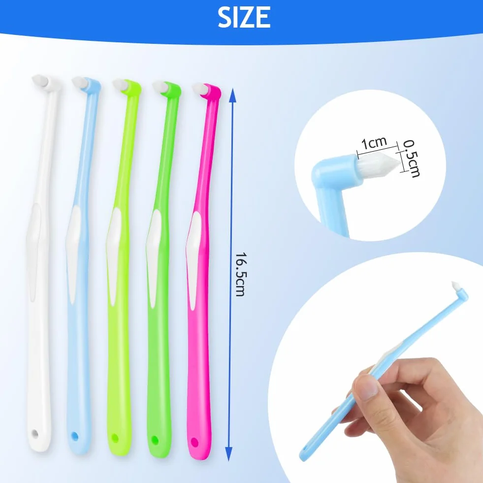 OFFCUP Tuft szczoteczka do zębów, 5 sztuk, miękka, mała, kompaktowa, międzyzębowa szczoteczka do zębów, dokładna ortopedyczna szczoteczka do zębów do aparatów ortodontycznych i mostków, czyszczenie