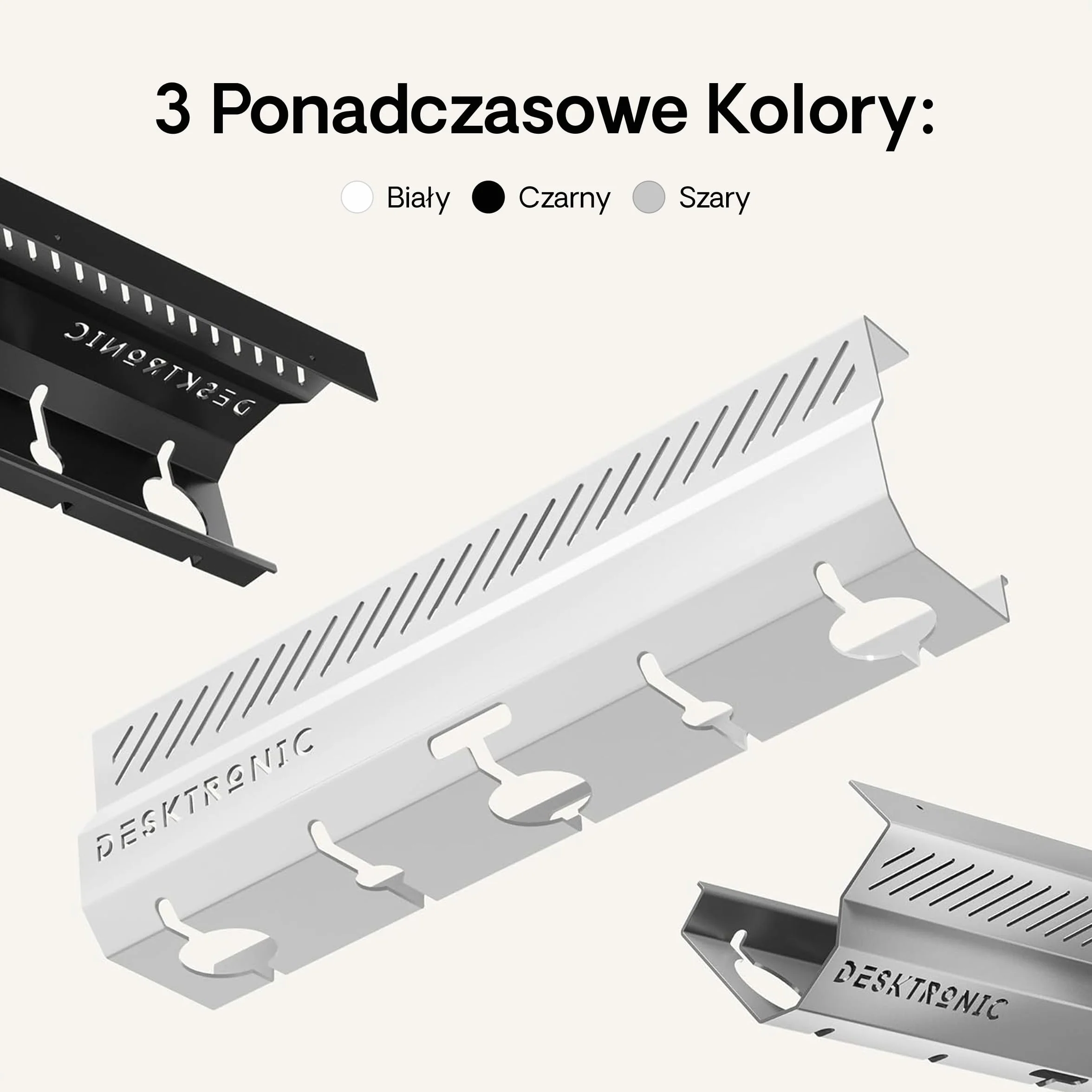 Organizer kablowy, biały, zestaw 2 szt. – stal nierdzewna, do zarządzania kablami, kanał kablowy z 5 otworami na kable – łatwy w montażu organizer – uchwyt na kable Desktronic