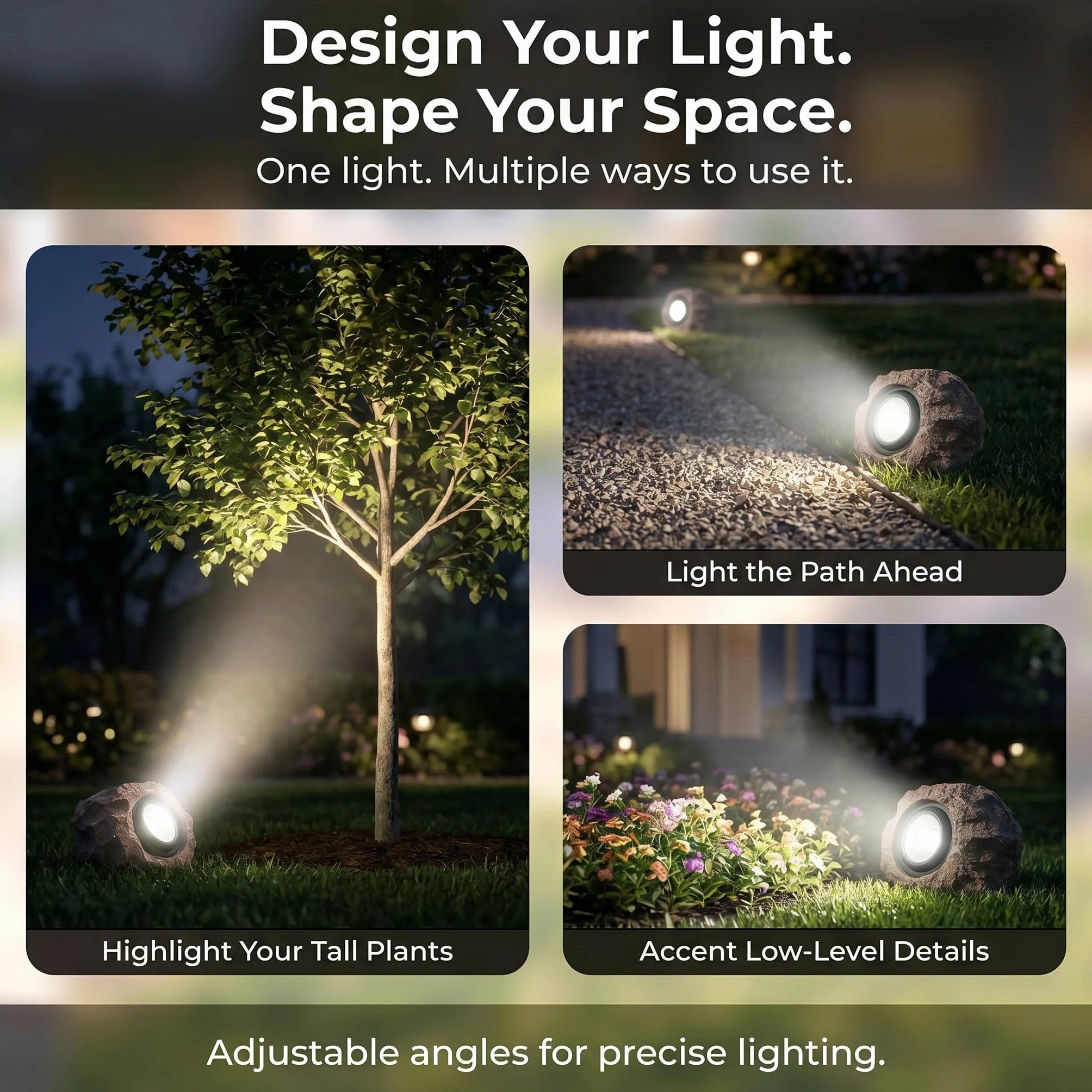Candieslife Solarne lampy ogrodowe na zewnątrz – IP65 LED wodoodporny reflektor solarny, zasilane energią słoneczną, dekoracyjne lampy ogrodowe z kamienia na ścieżkę, chodnik, podwórko, patio (4