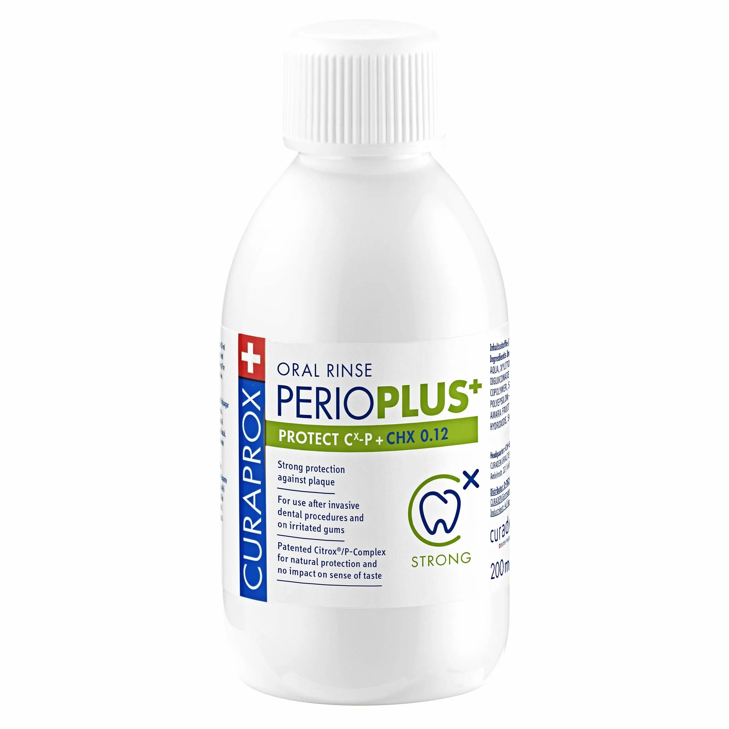 Curaprox Perio Plus Protect płyn do płukania jamy ustnej - Pielęgnacja jamy ustnej w przypadku problemów z dziąsłami/Butelka 200 ml/zaprojektowany w Szwajcarii