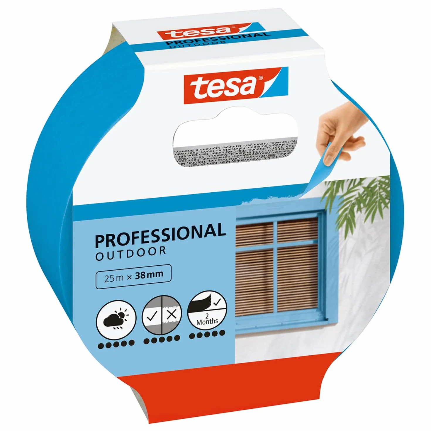 tesa Professional taśma malarska zewnętrzna - cienka taśma do precyzyjnego maskowania podczas malowania na zewnątrz, odporna na promieniowanie UV i inne czynniki atmosferyczne - 25m x 38mm