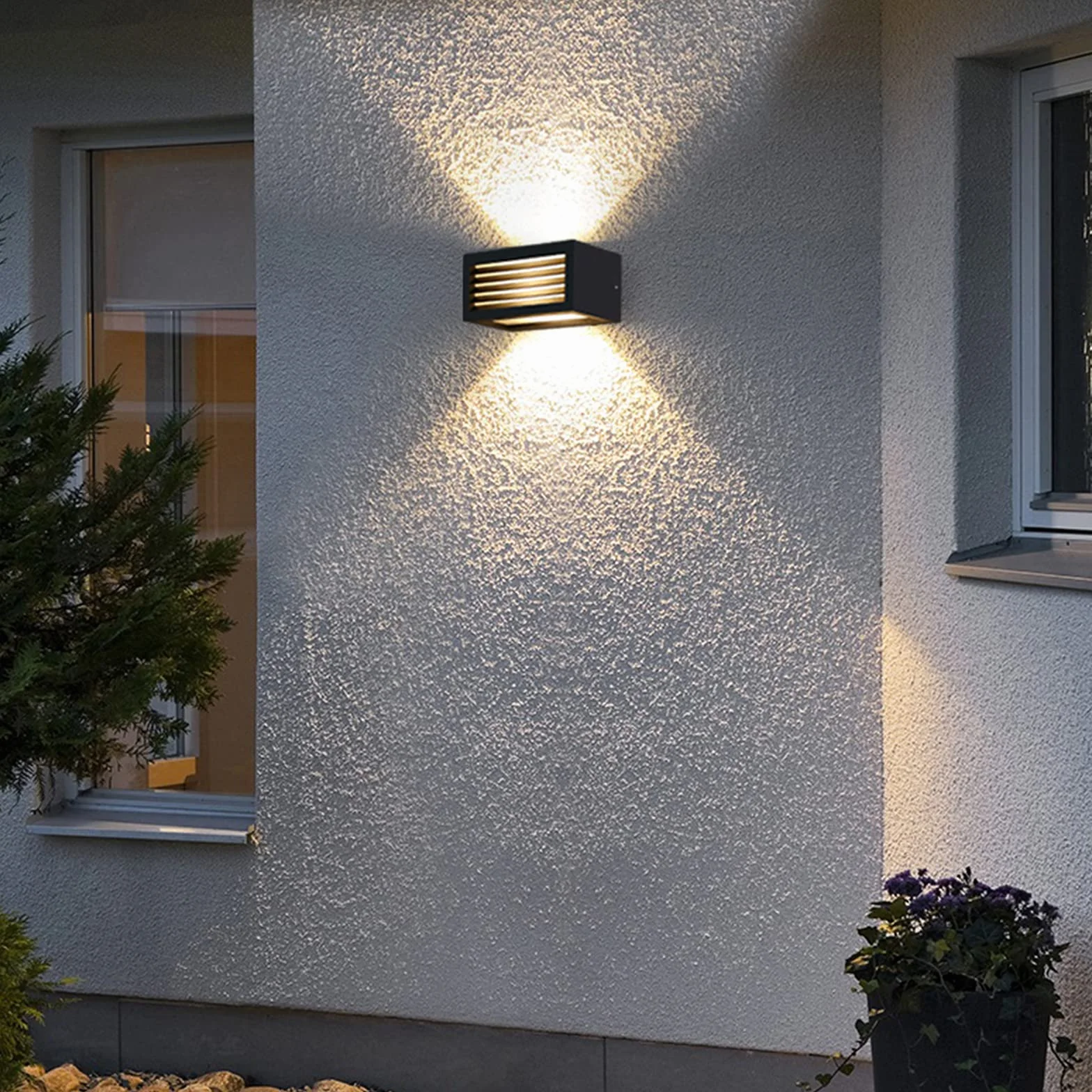 HLFVLITE Zewnętrzna lampa ścienna, aluminiowa zewnętrzna lampa ścienna góra i dół nowoczesny zewnętrzny kinkiet ścienny, wodoodporność IP54, antracyt szary