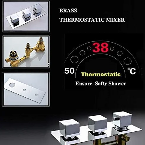 Bateria termostatyczna do łazienki, chromowana, deszczownica, bateria wannowa, bateria mieszająca do wanny i prysznica, baterie prysznicowe do łazienki, 10 Inch Shower Set