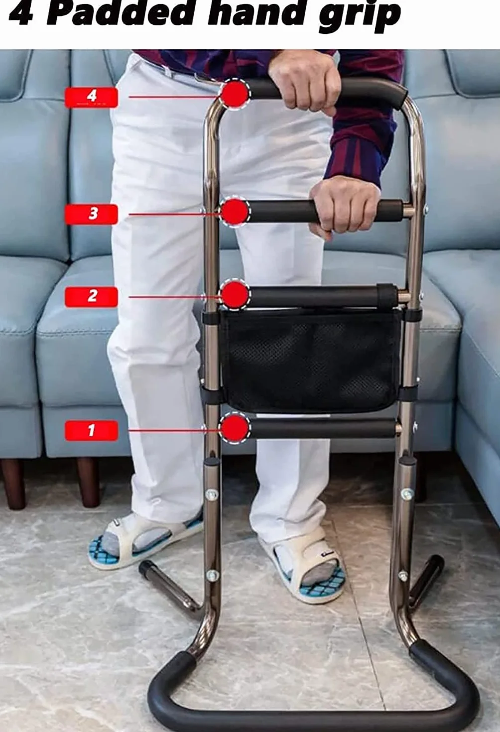 Mobile Stand Up And Sitting Aid, Height-Adjustable Grab Bar For Seniors, 4 Handles, Suction Cup, 136 Kg Load