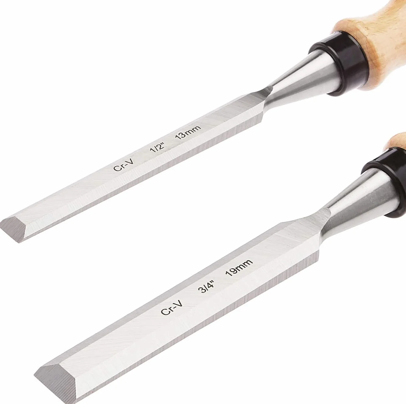 Amazon Basics 4-częściowy, solidny zestaw dłut do drewna i obróbki drewna wykonany ze stali chromowo-wanadowej, od 13 mm do 32 mm, drewniane uchwyty, z futerałem do przenoszenia.