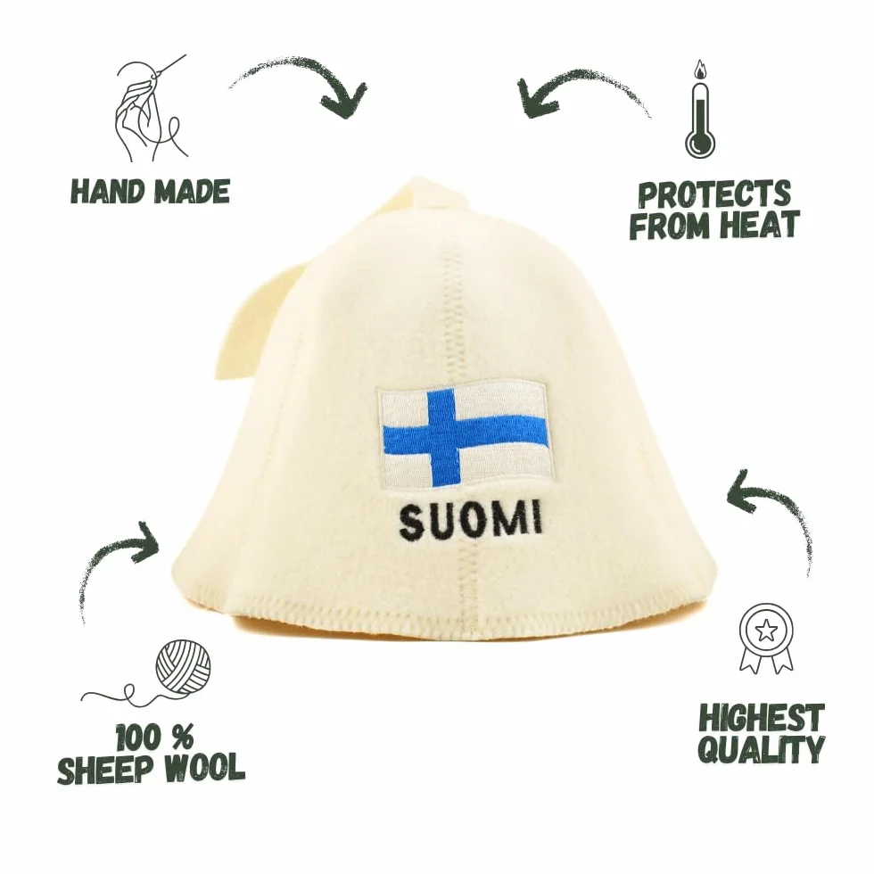 Czapka do sauny Finlandia biała 100% wełna organiczna filcowa
