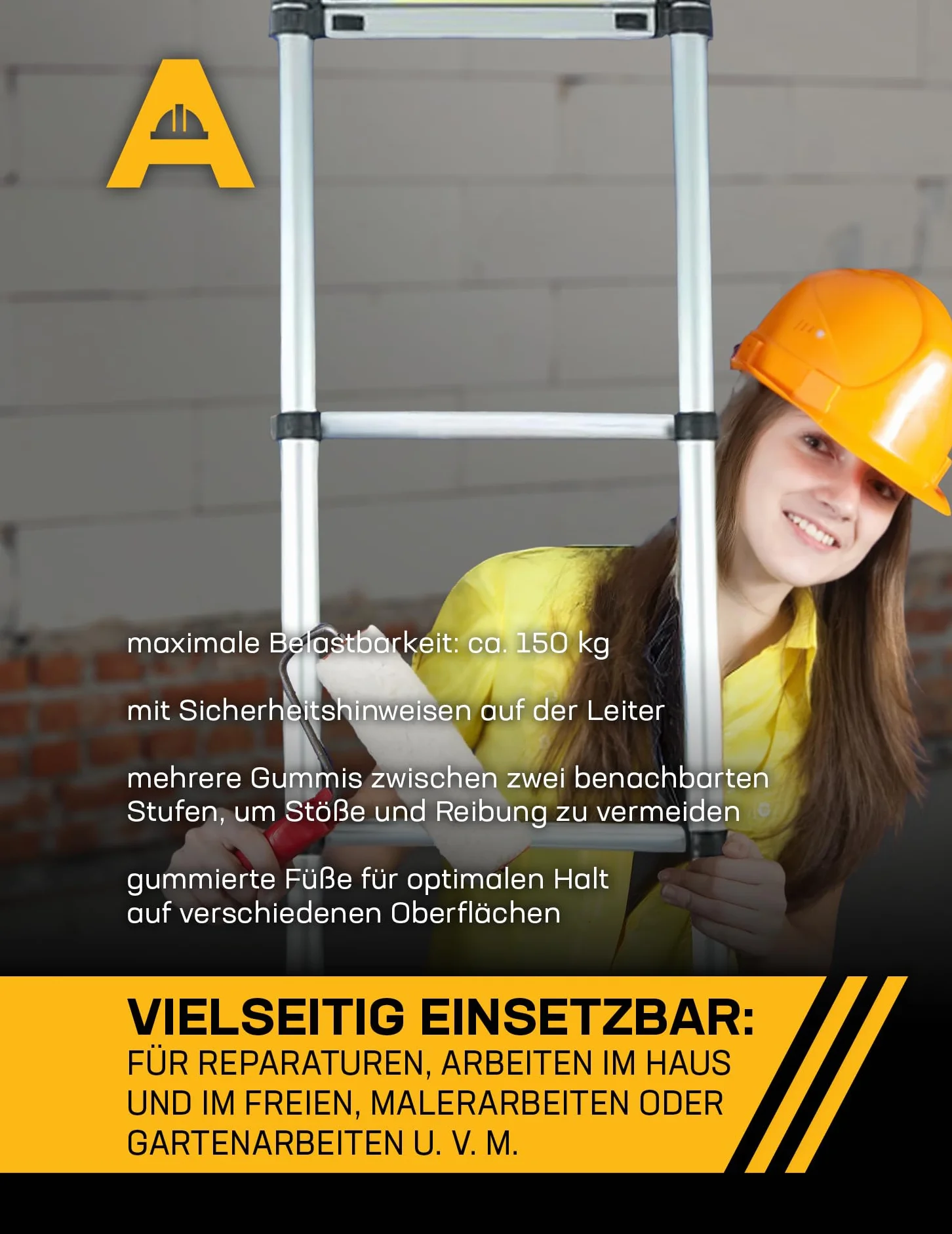 Drabina teleskopowa z aluminium, kompaktowa i składana, maks. obciążenie 150 kg, antypoślizgowe szczeble i gumowane nóżki, do domu i ogrodu (5 m)