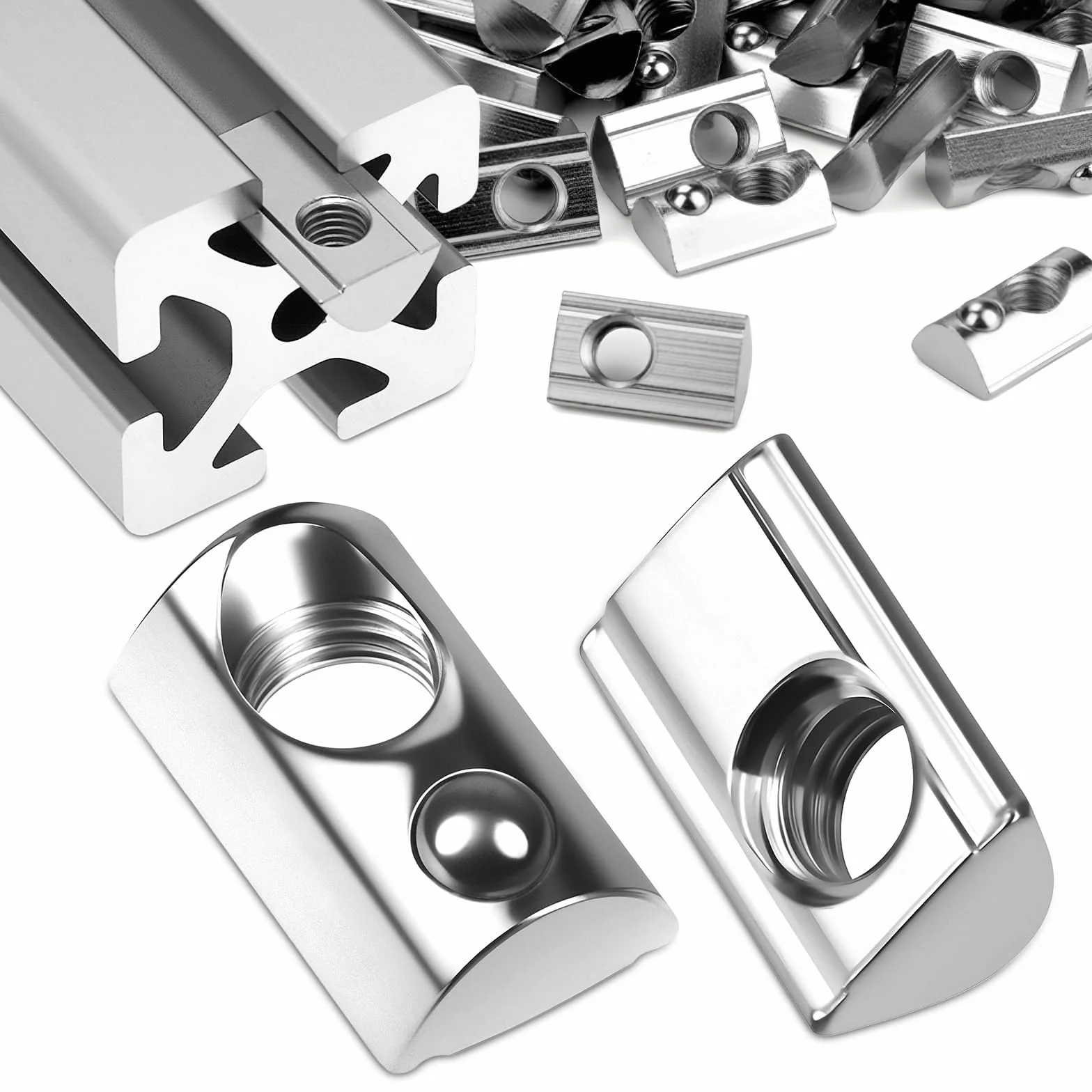 50 sztuk nakrętek M3 Nut 6 T nakrętki śrubowe 20-seria M3 profilowe aluminiowe 20x20 niklowana stal węglowa tuleja ślizgowa z kulką sprężynową do aluminiowego profilu C 3D drukarki CNC