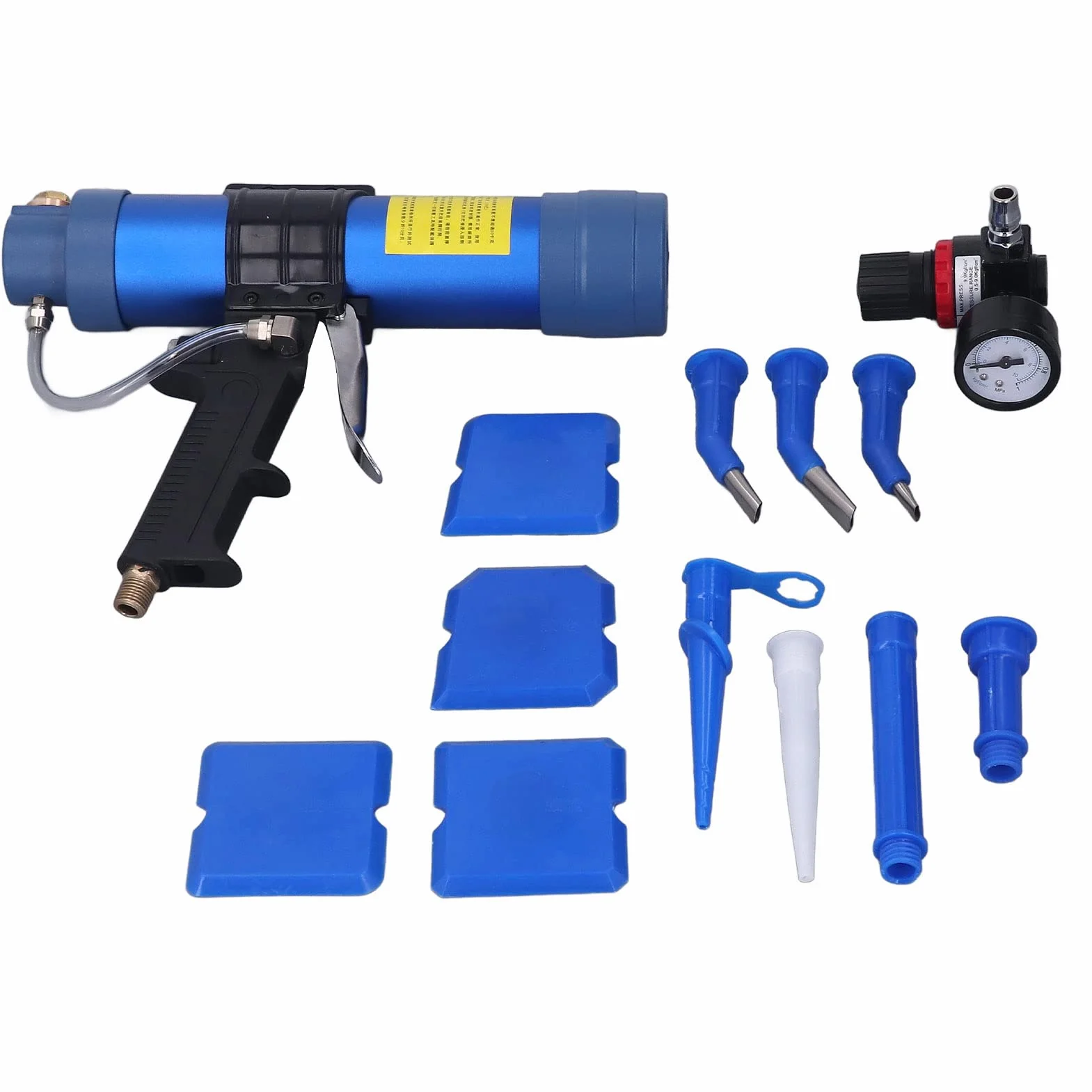 Pneumatyczny pistolet do klejenia szkła ZenithAur, pojemność 310 ml, ciśnienie robocze 6 barów z wlotem powietrza 1/4 cala i zaworem regulującym ciśnienie do okien i dekoracji
