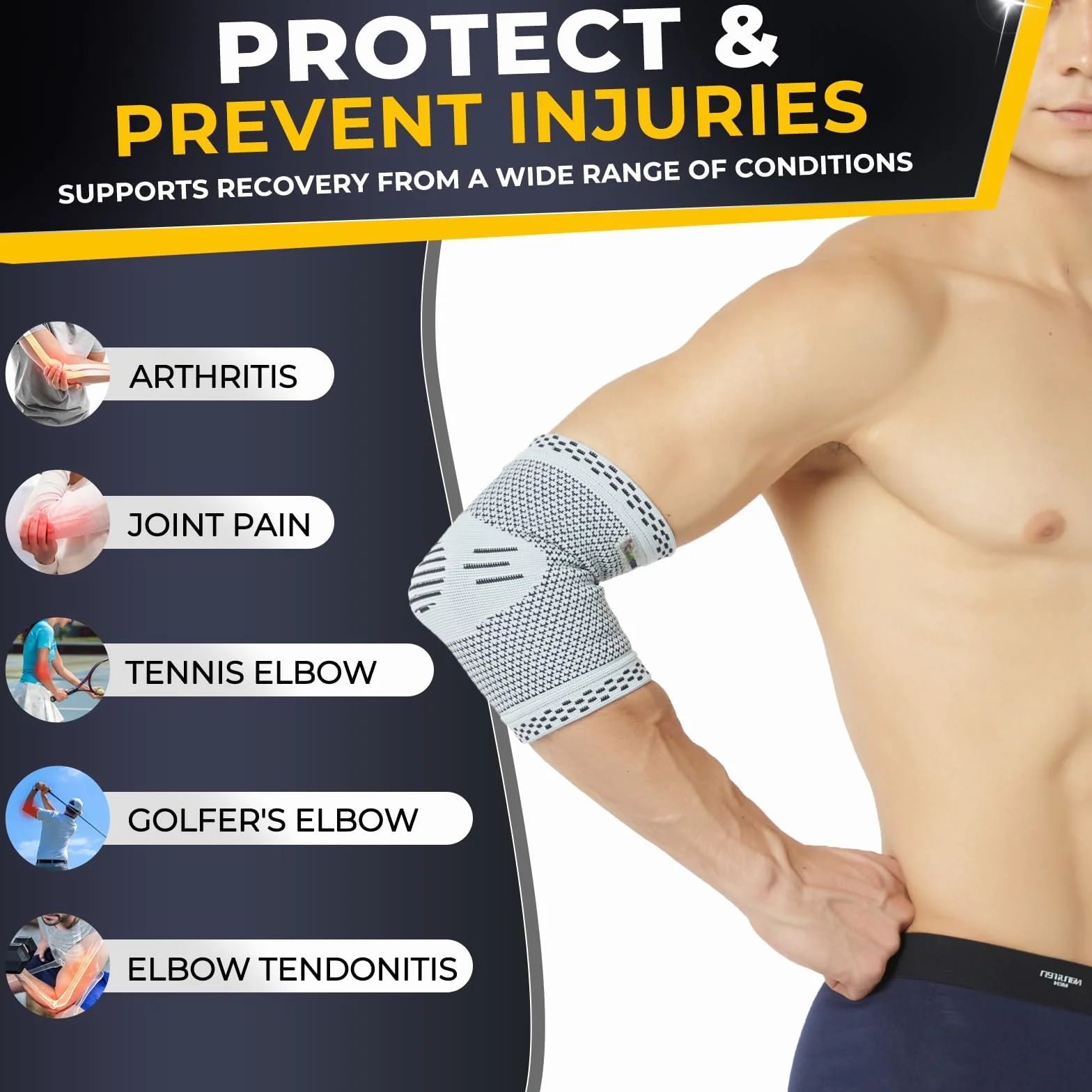 Neotech Care - Bandaż na łokieć - włókna bambusowe i dzianina 3D - elastyczna i oddychająca - do golfa, tenisa, sportu - na prawą lub lewą rękę (Szary, 1 jednostka, M)
