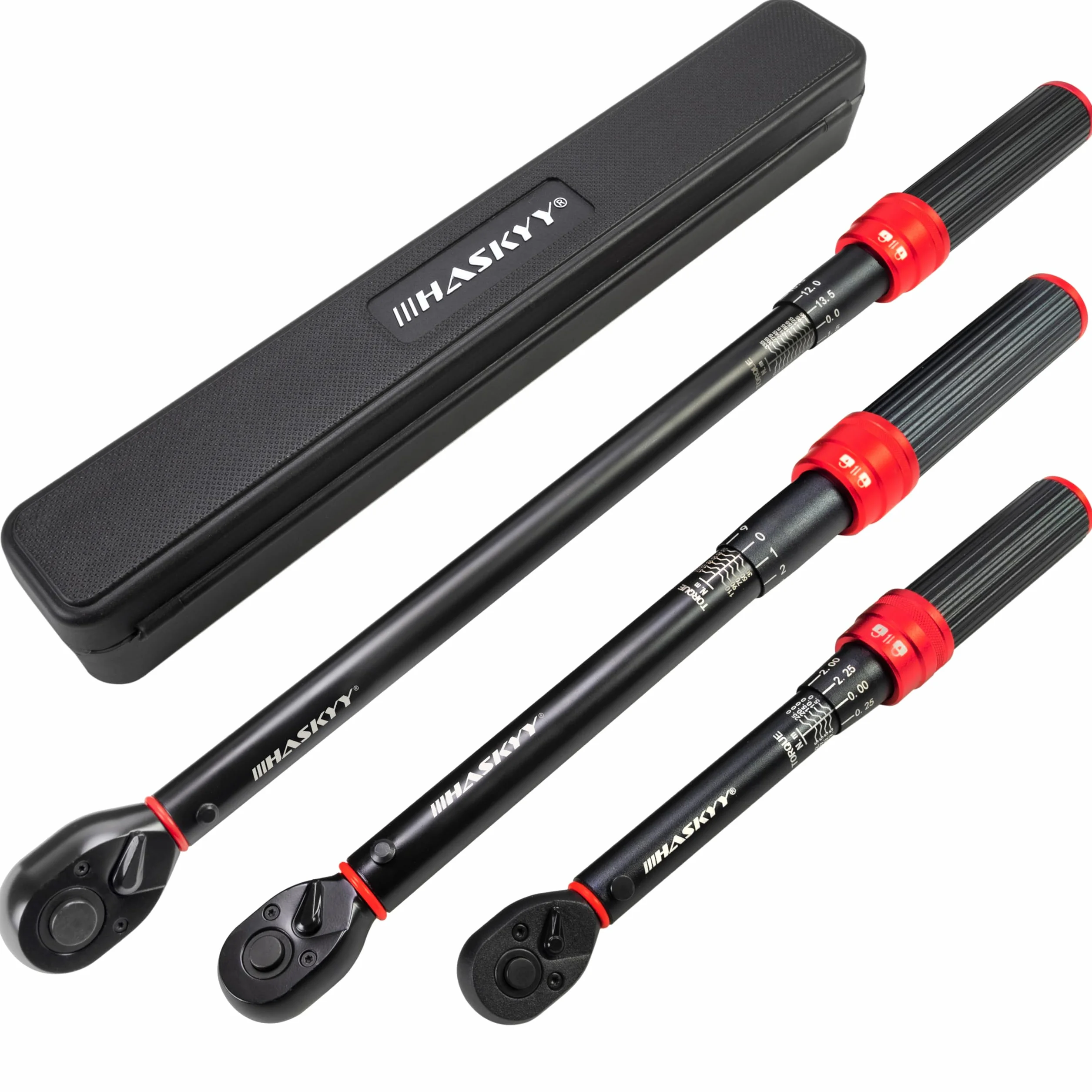HASKYY Zestaw klucza dynamometryczny 1/4" 3/8" 1/2" 5-25 Nm 20-120 Nm 65-350 Nm, 3-częściowy rower motocyklowy, silnik, samochód przemysłowy, do samochodu, momentu obrotowego, grzechotki