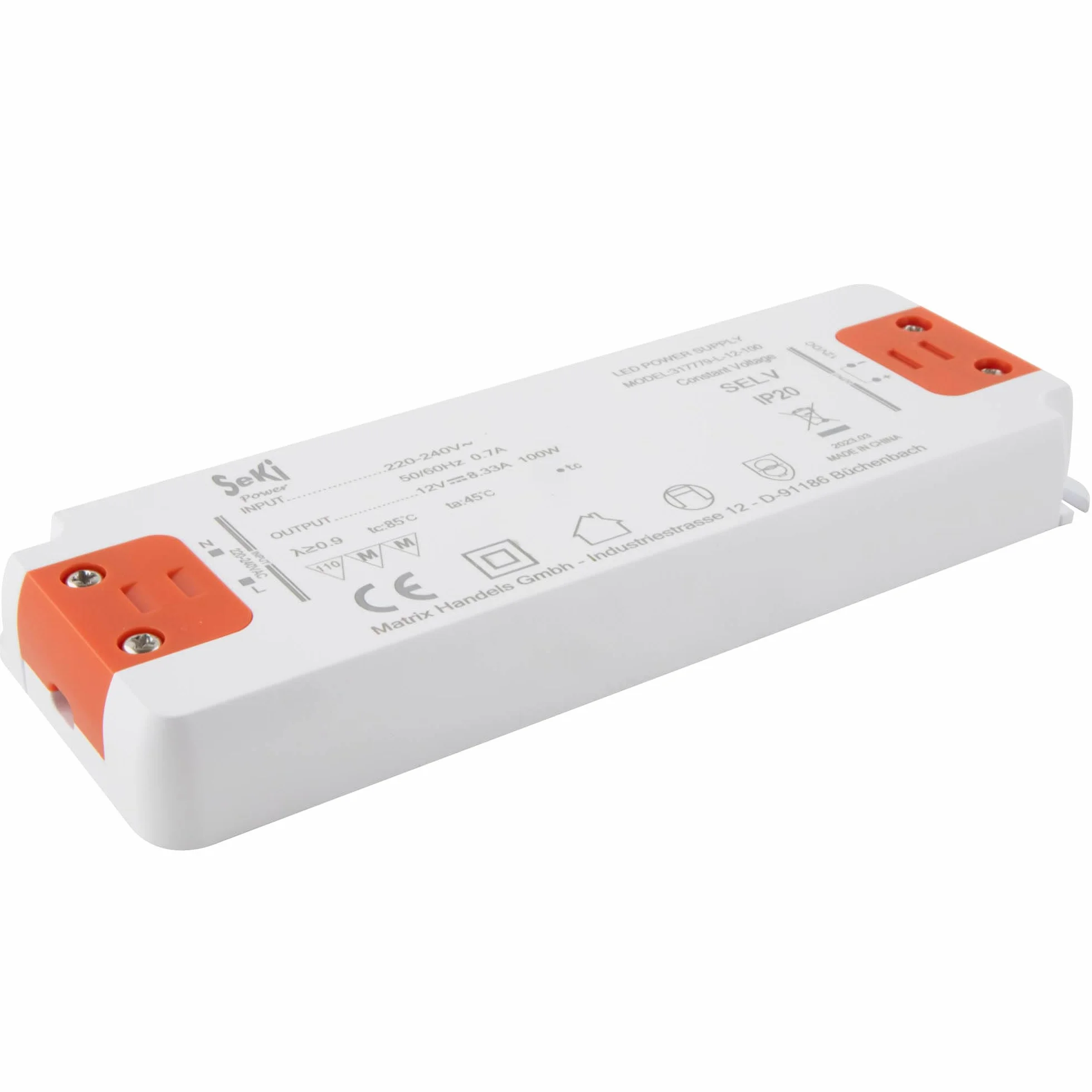 SeKi Zasilacz LED L-12-100 - 12 V - 8,33 A - 100 W; sterownik LED - transformator - zasilacz - sterownik - transformator - statecznik