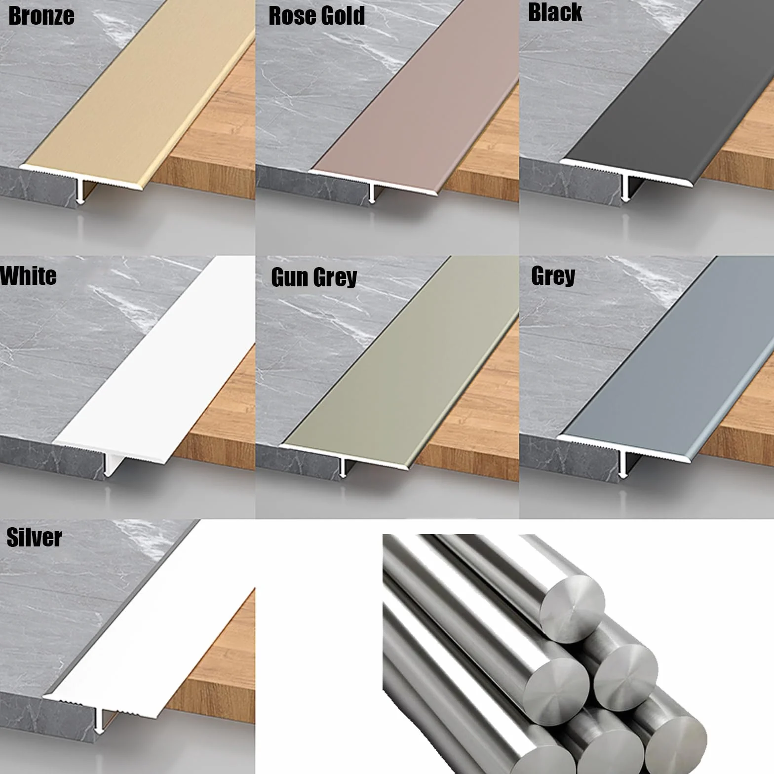 Aluminiowa listwa T do przejścia podłogi, formowanie przejściowe podłogi, wykończenie krawędzi drzwi, listwy osłonowe do drzwi, listwa przejściowa progowa (srebrny, W/40mm)