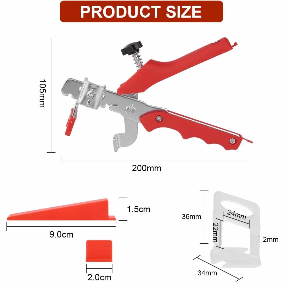 Flintronic 401 sztuk systemu poziomowania płytek, poziomowania płytek, 1 szczypce do płytek, 300 szt. klipsów dystansowych poziomujących, 100 wielokrotnego użytku klinów do płytek (2 mm)