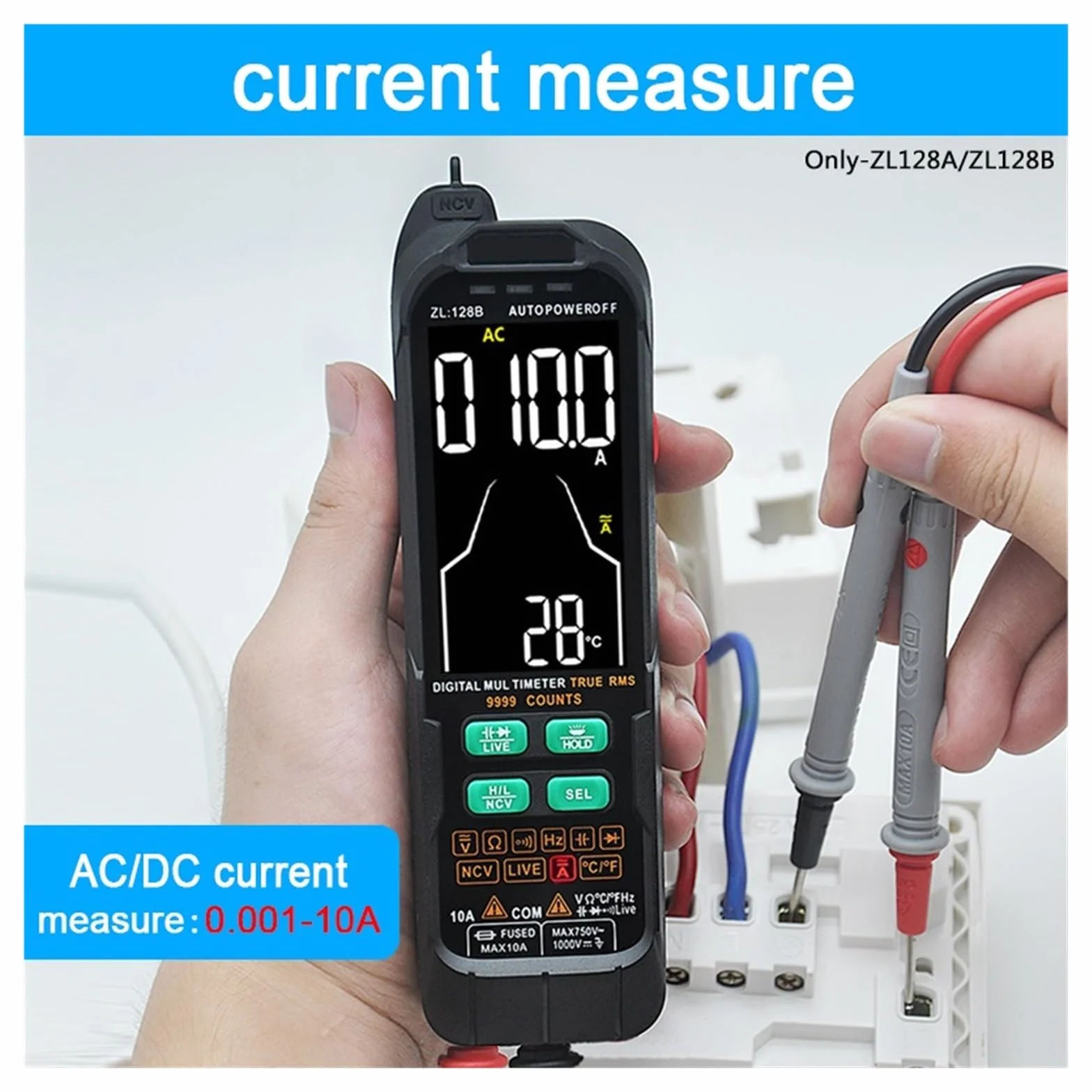 Cyfrowy Profesjonalny Multimetr 9999 T-RMS LCD DC AC Tester Napięcia Prądu Dioda Pojemnościowa Usb Szybko Dokładnie Łatwy Odczyt(126B)
