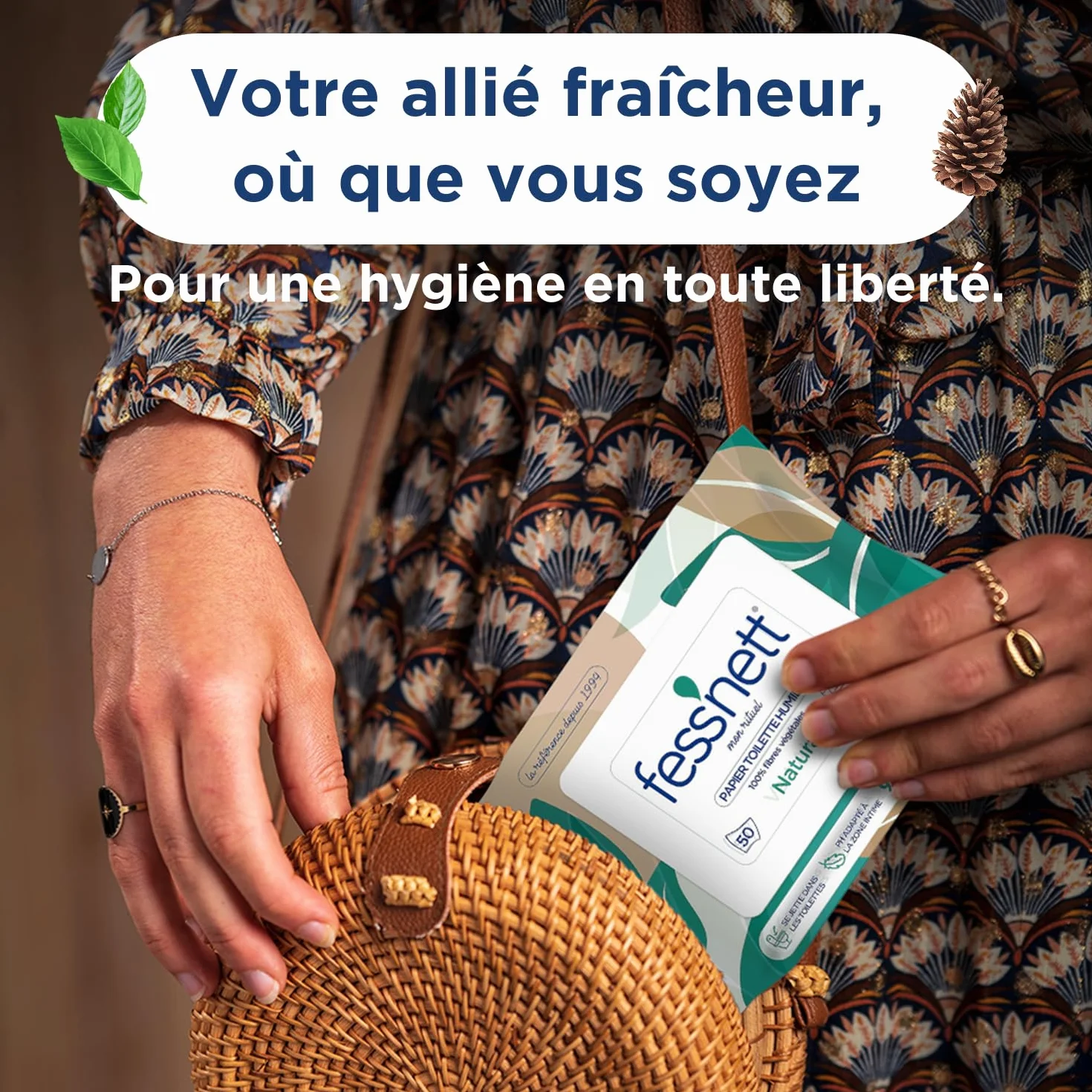 Fess'nett Natura wilgotny papier toaletowy, 50 sztuk, testowany dermatologicznie, 0% parabenów, 0% fenoksyetanol, hipoalergiczny