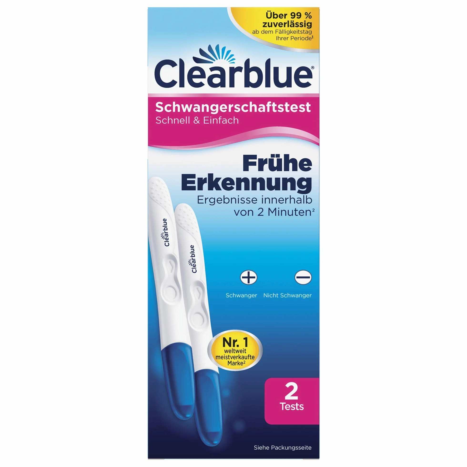 Clearblue Test ciążowy, wczesne wykrywanie, test ciążowy, 2 x test wczesnej ciąży, ponad 99% niezawodny, do określenia ciąży, 25 mIU/ml