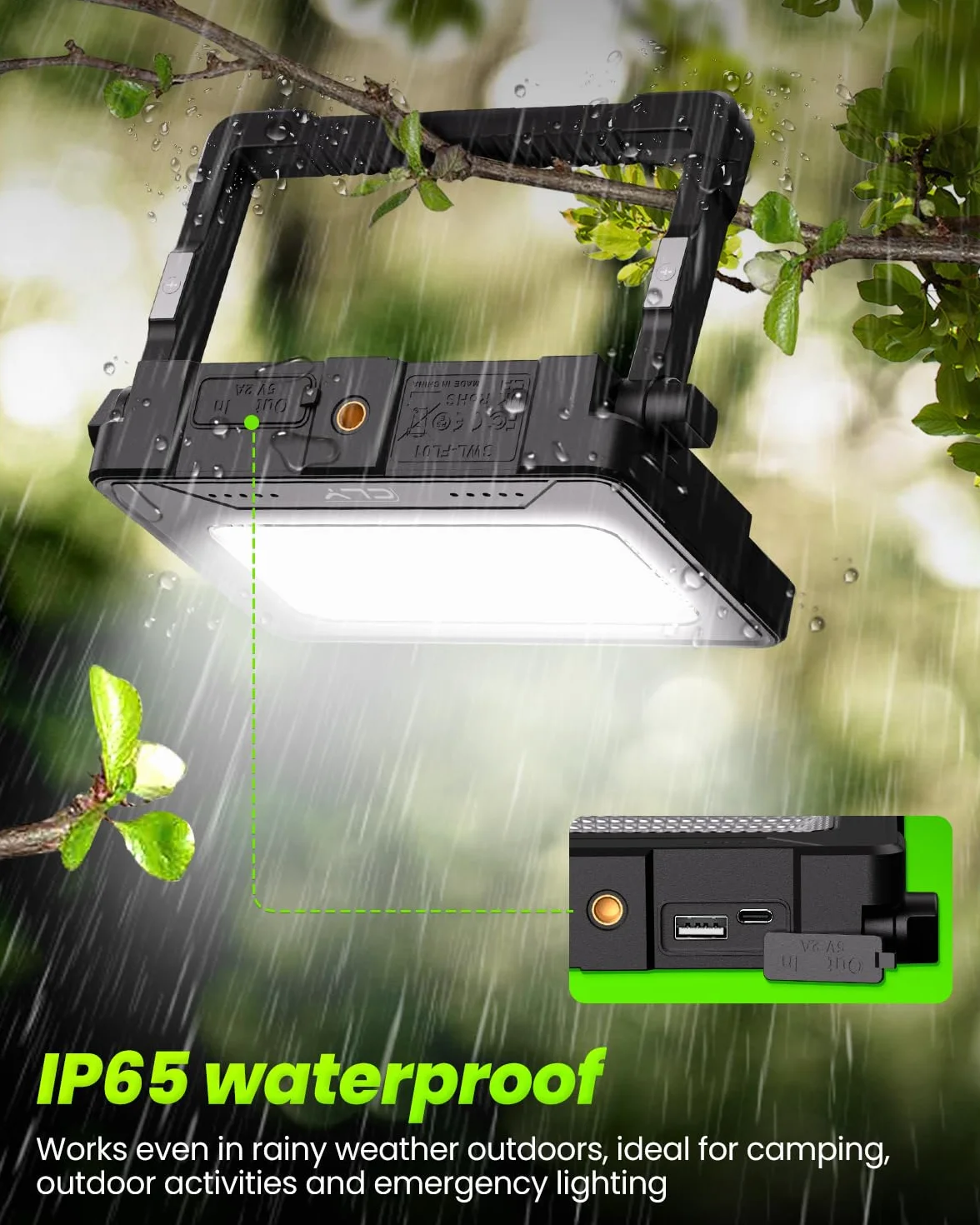 CLV 100W LED reflektor budowlany 12000MAH z akumulatorem LED, lampa robocza, reflektor 4 tryby świecenia, lampa kempingowa przenośna, 5 poziomów jasności, ładowana słonecznie, USB, lampa akumulatorowa