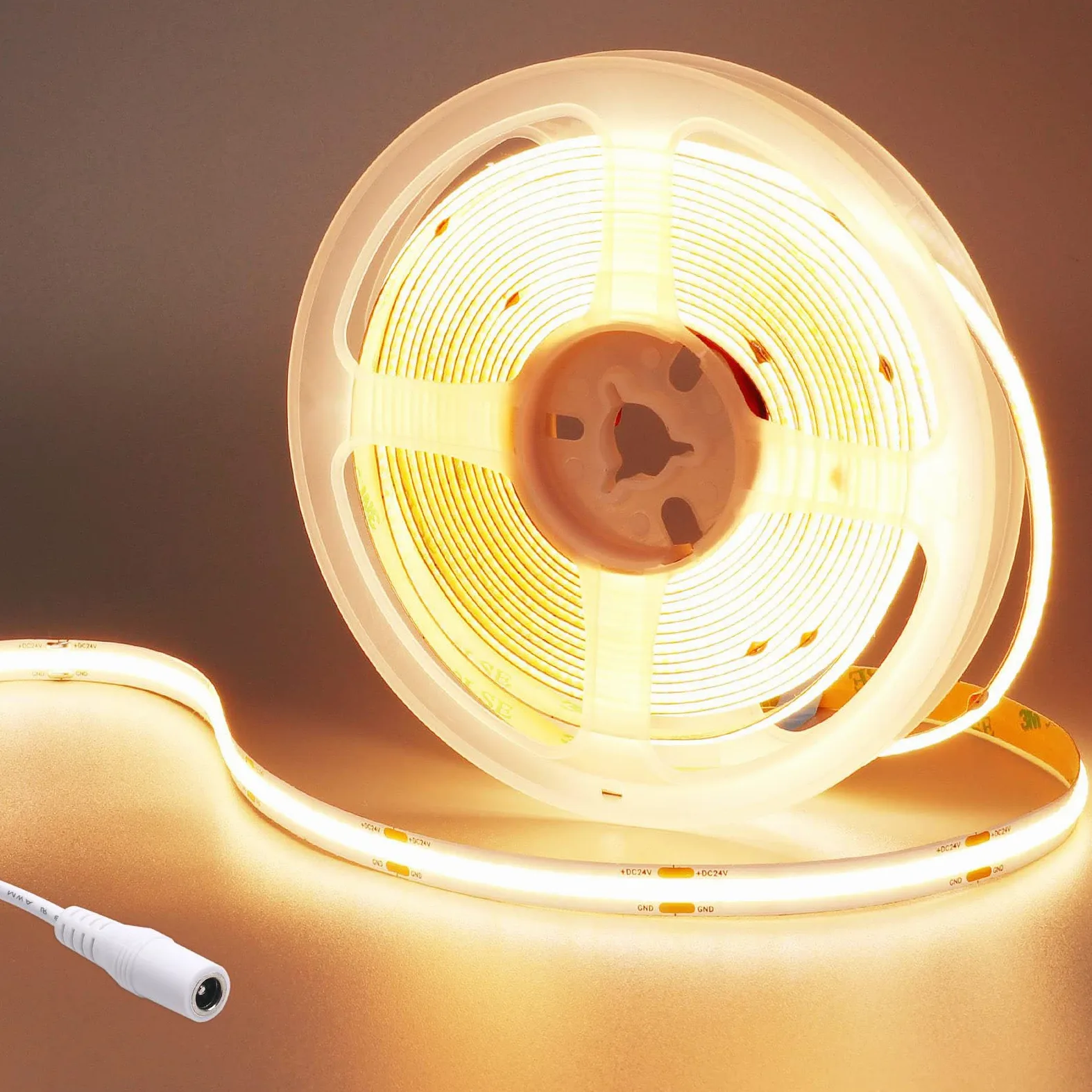 GOMING Taśma LED COB 24V 5M Ciepła Biel 3000K CRI 93+ 4500lm Wysokie Gęstość 480LED/M Jednolite Światło IP20 Nie Wodoodporny Elastyczny Światła Taśmą LED Dla DIY Dekoracja Domu(Brak Zasilania)