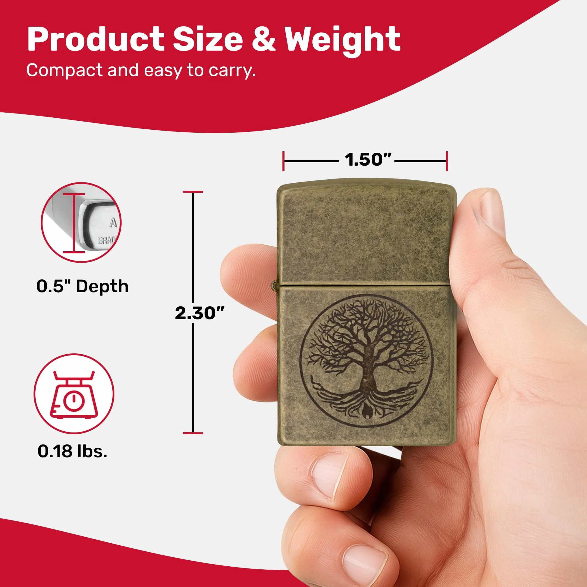 Zippo Zapalniczka Sztormowa Tree Of Life, Antyczny Mosiądz, Lustro, Wielokrotnego Użytku, Wiatroszczelna Konstrukcja, Pudełko Prezentowe, Wyprodukowana w USA