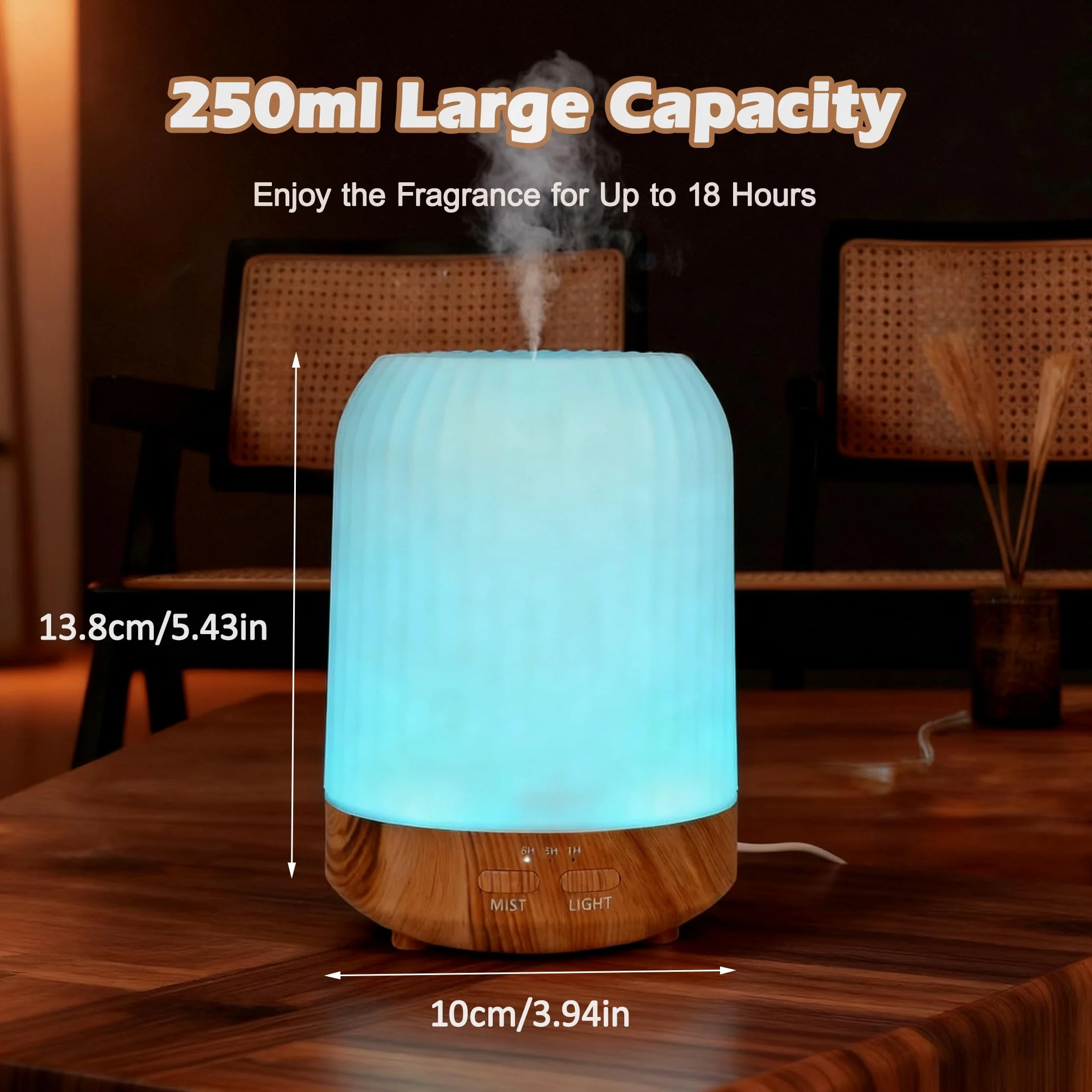 Dyfuzor zapachowy 250 ml olejków eterycznych z timerem 7 kolorami LED bez BPA