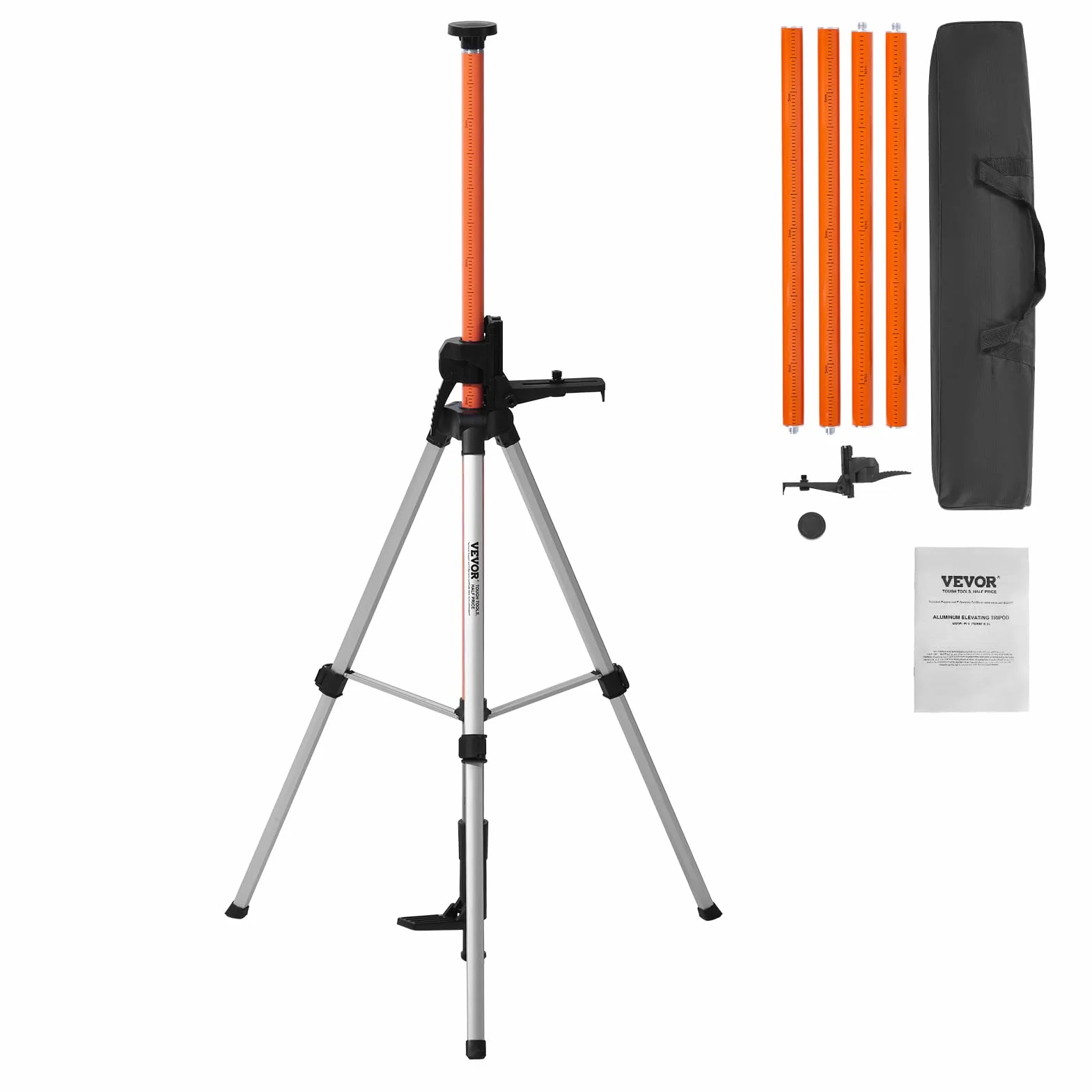 VEVOR Statyw do poziomowania laserowego, mocowanie gwintu 1/10.2 cm-20 i 5/20.3 cm-11, regulacja wysokości 104-340 cm, z bąbelkami poziomu i wytrzymałym stojakiem, wysuwany słup, lekki aluminiowy